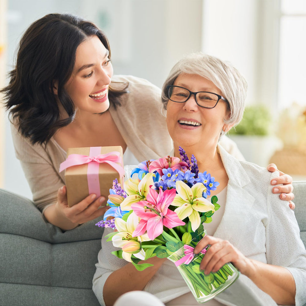 Airpark 3D Pop Up Paper Flowers Bouquet Card 12’‘ with Note & Envelope, Birthday Gifts, Get Well, Thank You, Greeting Cards for Women Mom Wife Friends, Daisies and Butterflies
