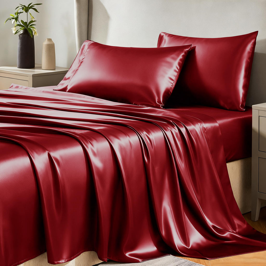 CozyLux Satin Sheets Twin Sheet Set - Silky Soft Bedding Similar to Silk, 3 Piece Sheets for Hair and Skin, Deep Pocket with All-Around Elastic, Home Decor for Bedroom, Black