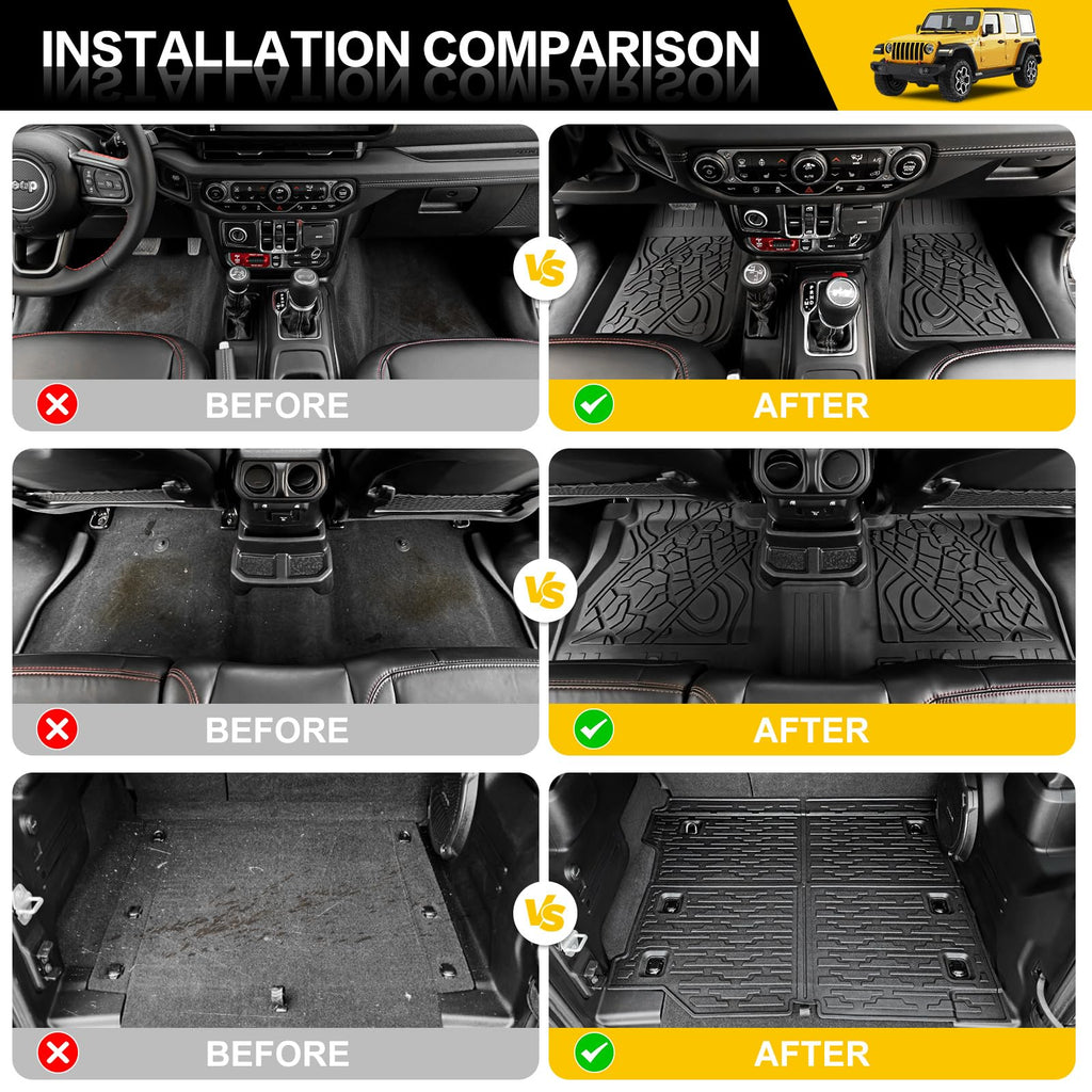 Cargo Mats for 2018-2025 Jeep Wrangler JL Unlimited 4X4 Trunk Mat with Backrest Liner, All Weather TPE Protector Rear Back Seat Mats for 18-25 Wrangler JL 4X4 4 Door Accessories