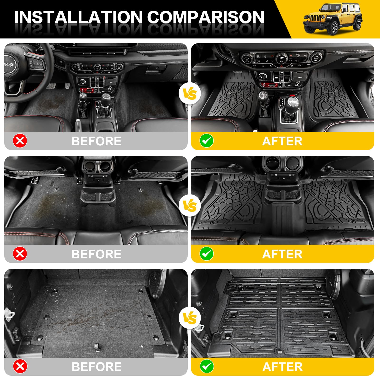 Cargo Mats for 2018-2025 Jeep Wrangler JL Unlimited 4X4 Trunk Mat with Backrest Liner, All Weather TPE Protector Rear Back Seat Mats for 18-25 Wrangler JL 4X4 4 Door Accessories