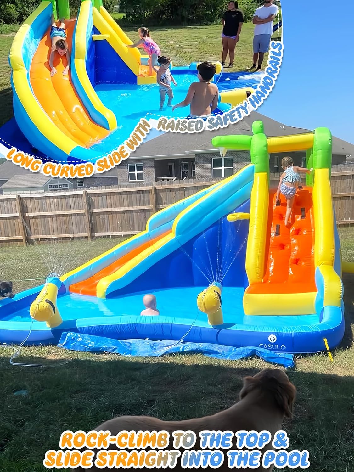 ROOJER Crocodile Inflatable Water Slide for Kids Backyard 8-in-1 Blow Up Wet & Dry Bounce House Water Park with Blower, Splash Pool, Climbing Wall, Double Cannons for Indoor Outdoor Party Fun Ages 3-8