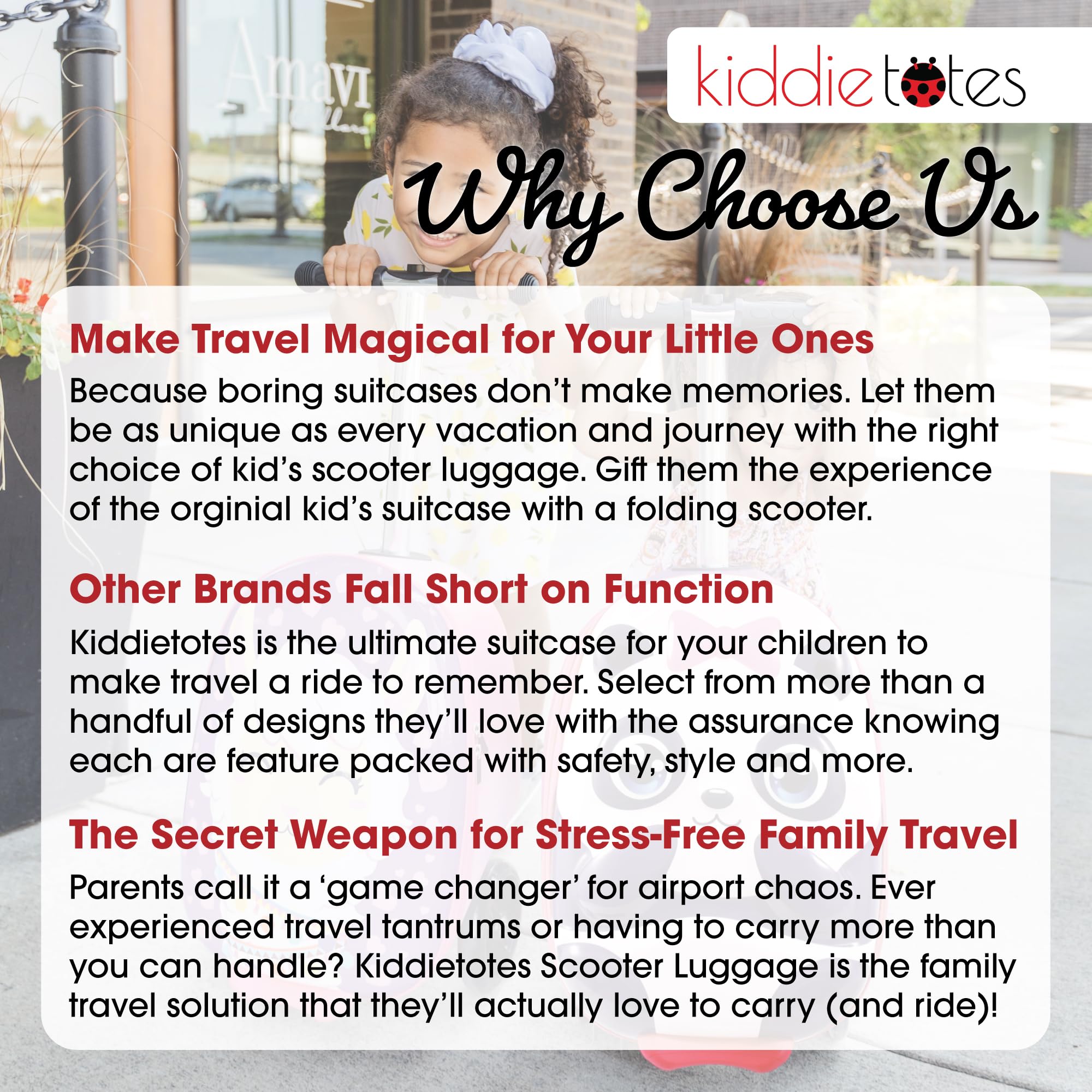 KIDDIETOTES Ride-On Scooter Suitcase for Kids – Hardside Lightweight Carry-On Luggage with Foldable Scooter, LED Wheels, Travel Fun for Toddlers & Children