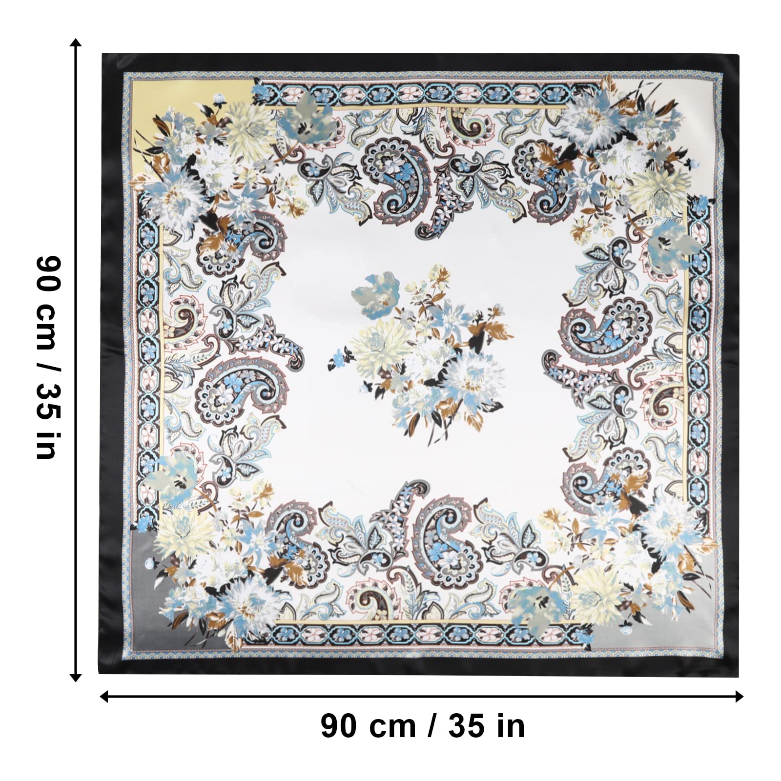 AWAYTR 35” Large Satin Square Head Scarf - 2Pcs Silk Like Floral Head Scarves Square Satin Hair Scarf Bandanas for Women