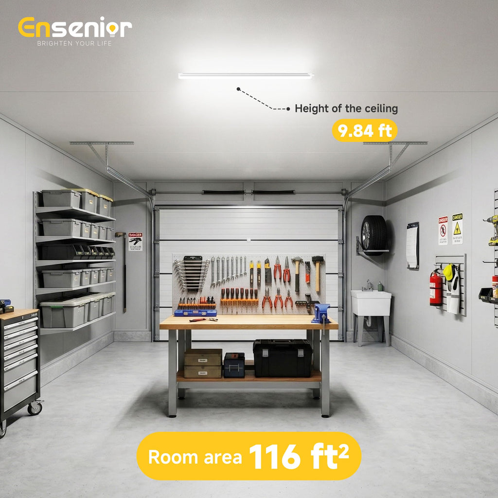 Ensenior 4FT LED Shop Lights - 5000LM 6000K Ultra Bright Daylight, T8 Commercial Bay Lighting, LED Lights for Garage/Shop/Basement, 36W (139 LM/W), Linkable, Plug & Play, ETL & FCC Certified, 4 Pack