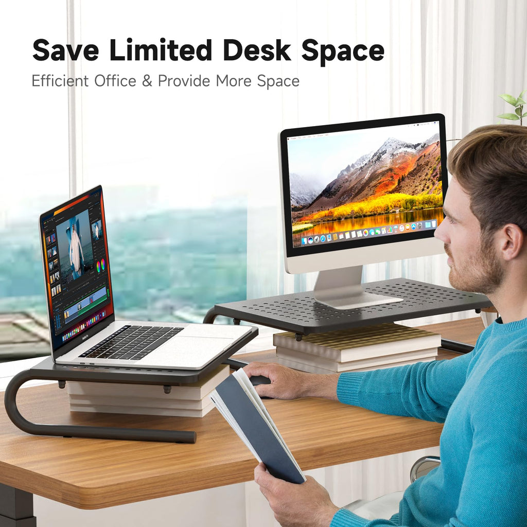 suptek Clamp-on 32 Inch Dual Monitor Desk Mount Riser Shelf Computer Stands for 2 Monitor,Laptop,Printer, Notebook,32.2” x 7.8” x 5.7”