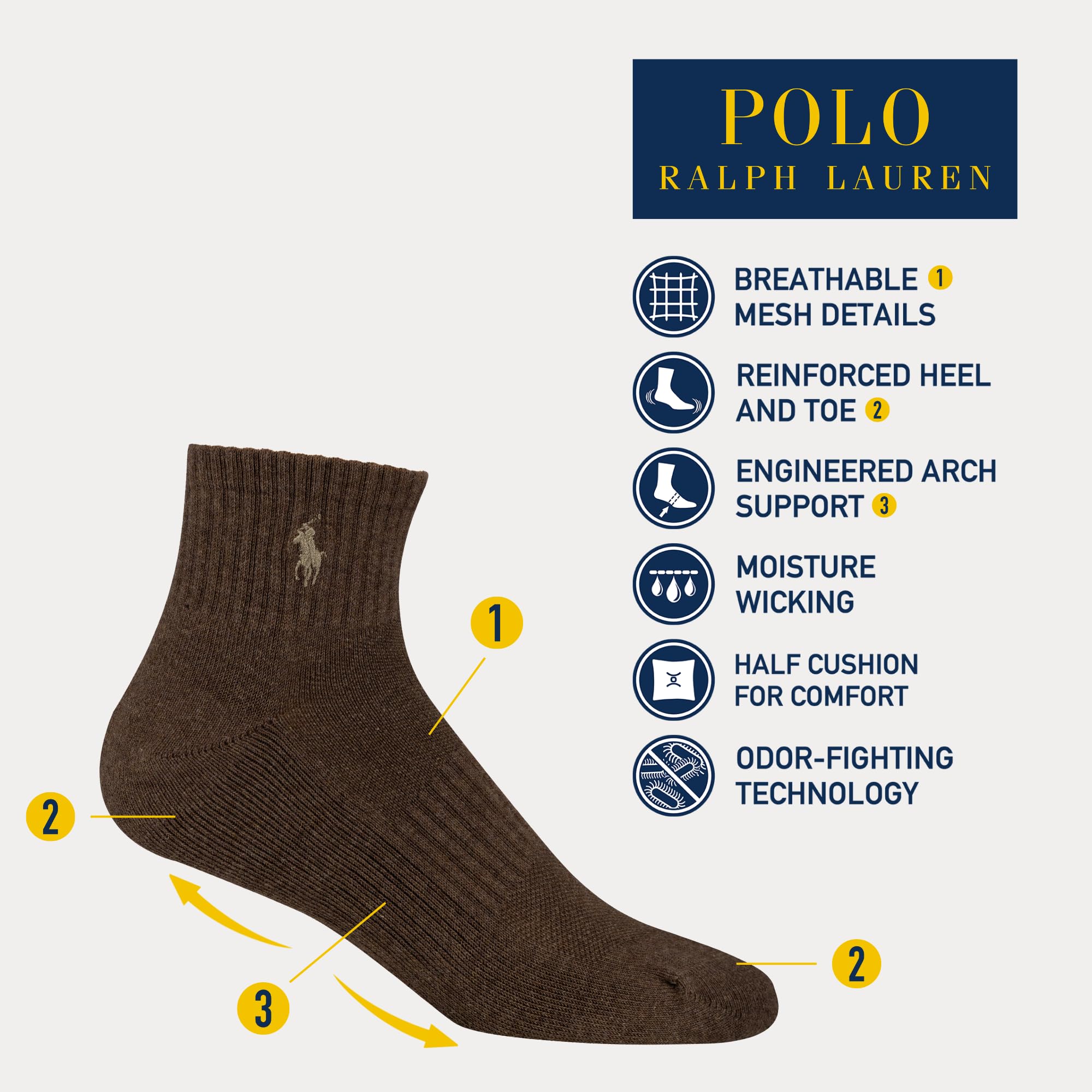 POLO RALPH LAUREN Men's Performance Cotton Quarter Socks