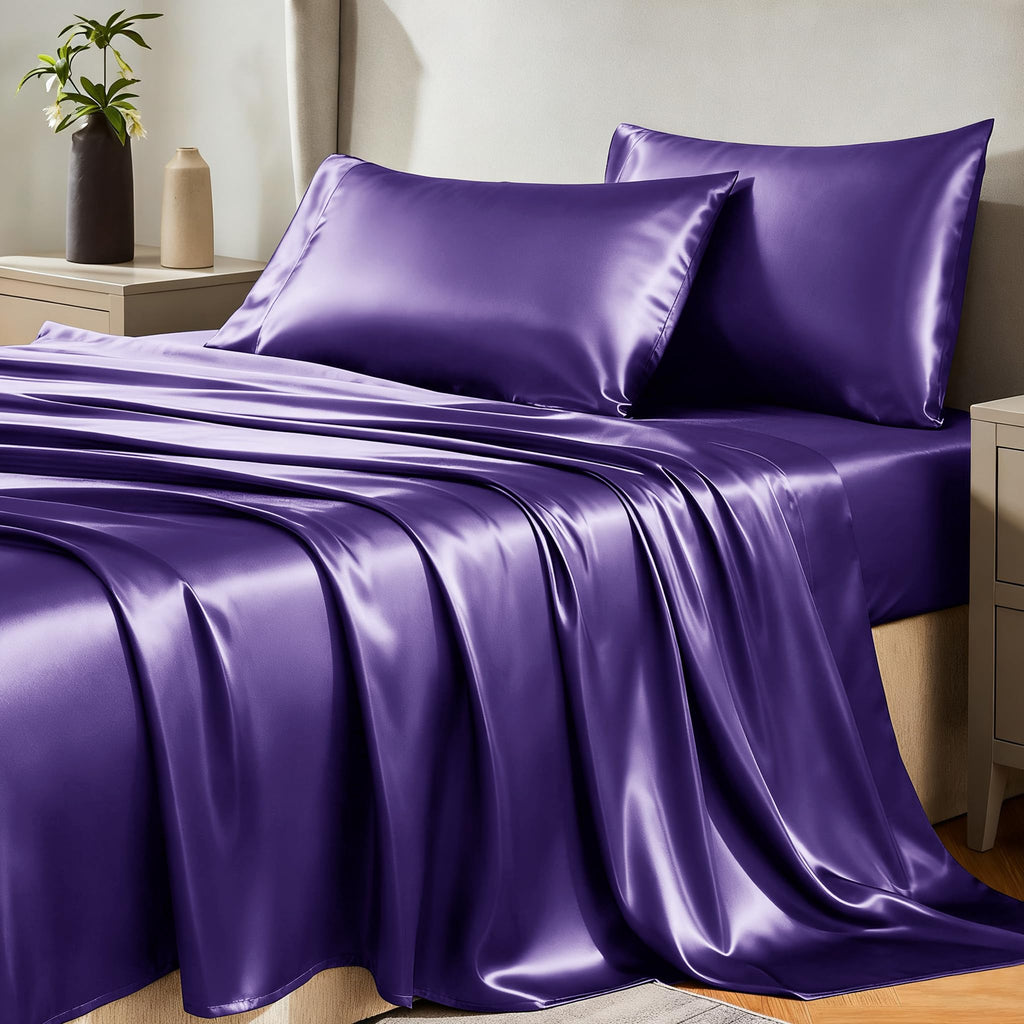 CozyLux Satin Sheets Twin Sheet Set - Silky Soft Bedding Similar to Silk, 3 Piece Sheets for Hair and Skin, Deep Pocket with All-Around Elastic, Home Decor for Bedroom, Black