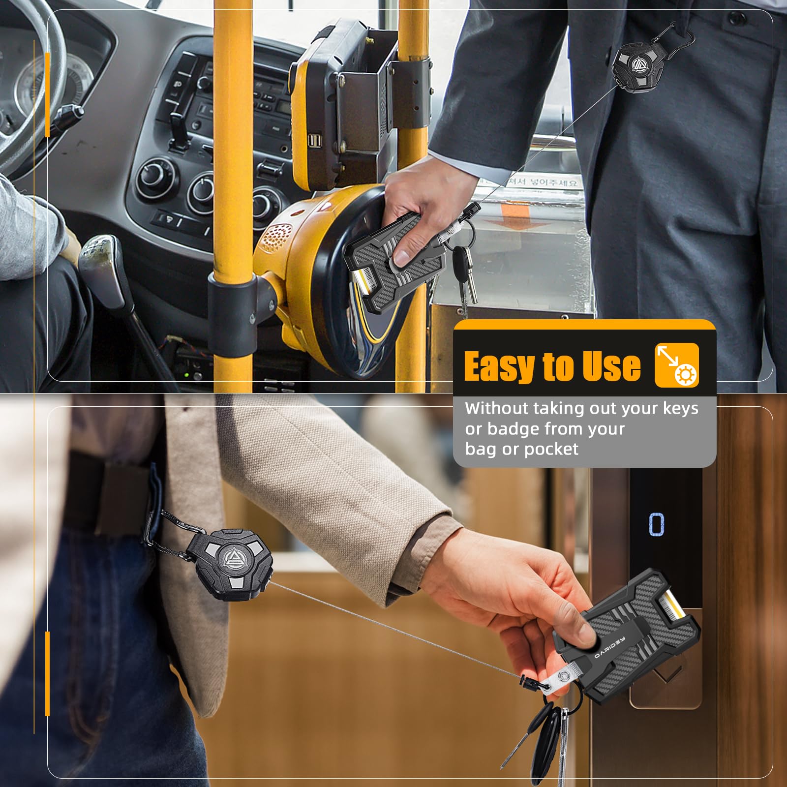 Oaridey Retractable Badge Holder with Belt Clip, Heavy Duty Retractable Keychain with Tactical ID Card Holder (Holds 6 Cards) - 31.5” Retractable Badge Reel Key Chain