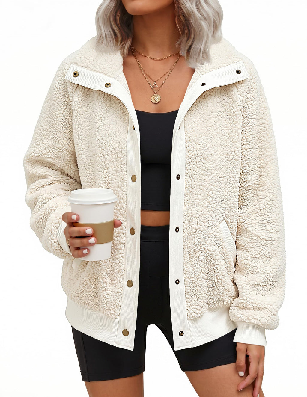 MEROKEETY Womens Sherpa Fleece Jacket 2026 Fall Casual Fuzzy Winter Coats