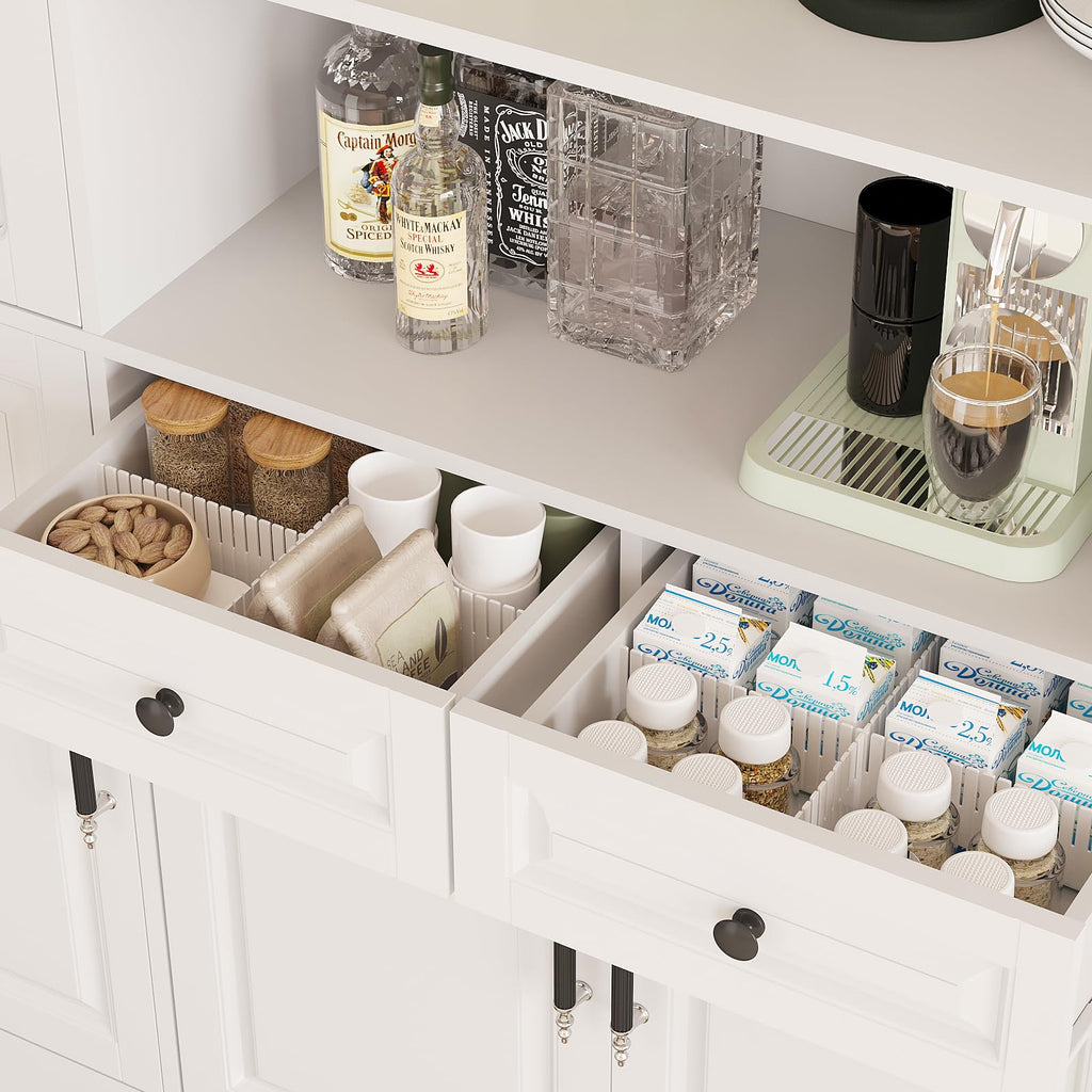 MEISSALIVVE Kitchen Pantry Storage Cabinet with LED Lights, 78.7" Tall with Glass Doors & Drawers, Freestanding Utility Cabinet, Black (31.5" W x 15.7" D)