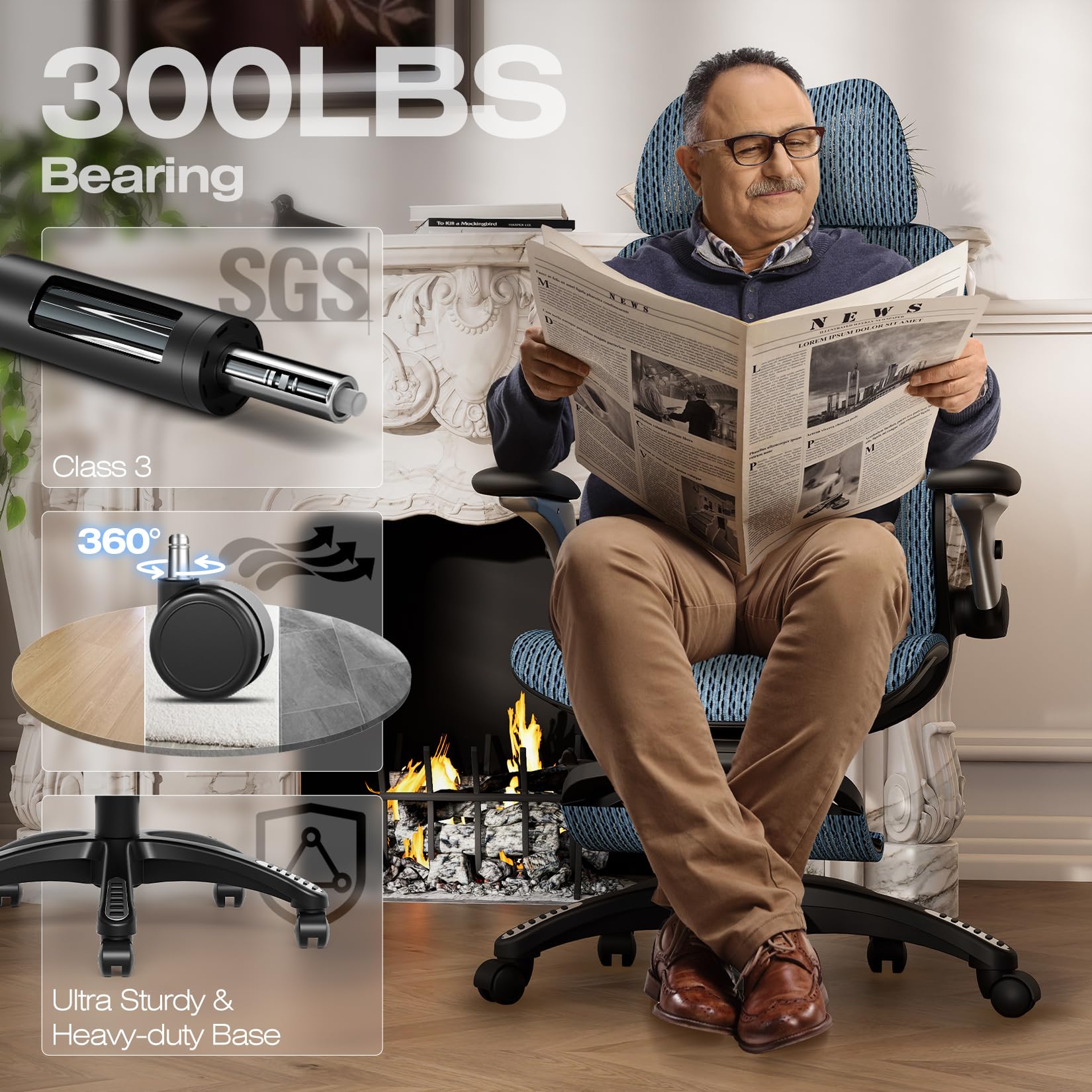 ELABEST X100 Ergonomic Office Chair with Footrest, Big and Tall Home Desk Chair with 5D Flip-Up Arms, Adjustable 3D Lumbar Support,High Back Rolling Computer Chair, Swivel Mesh Chairs (Coffee Break)