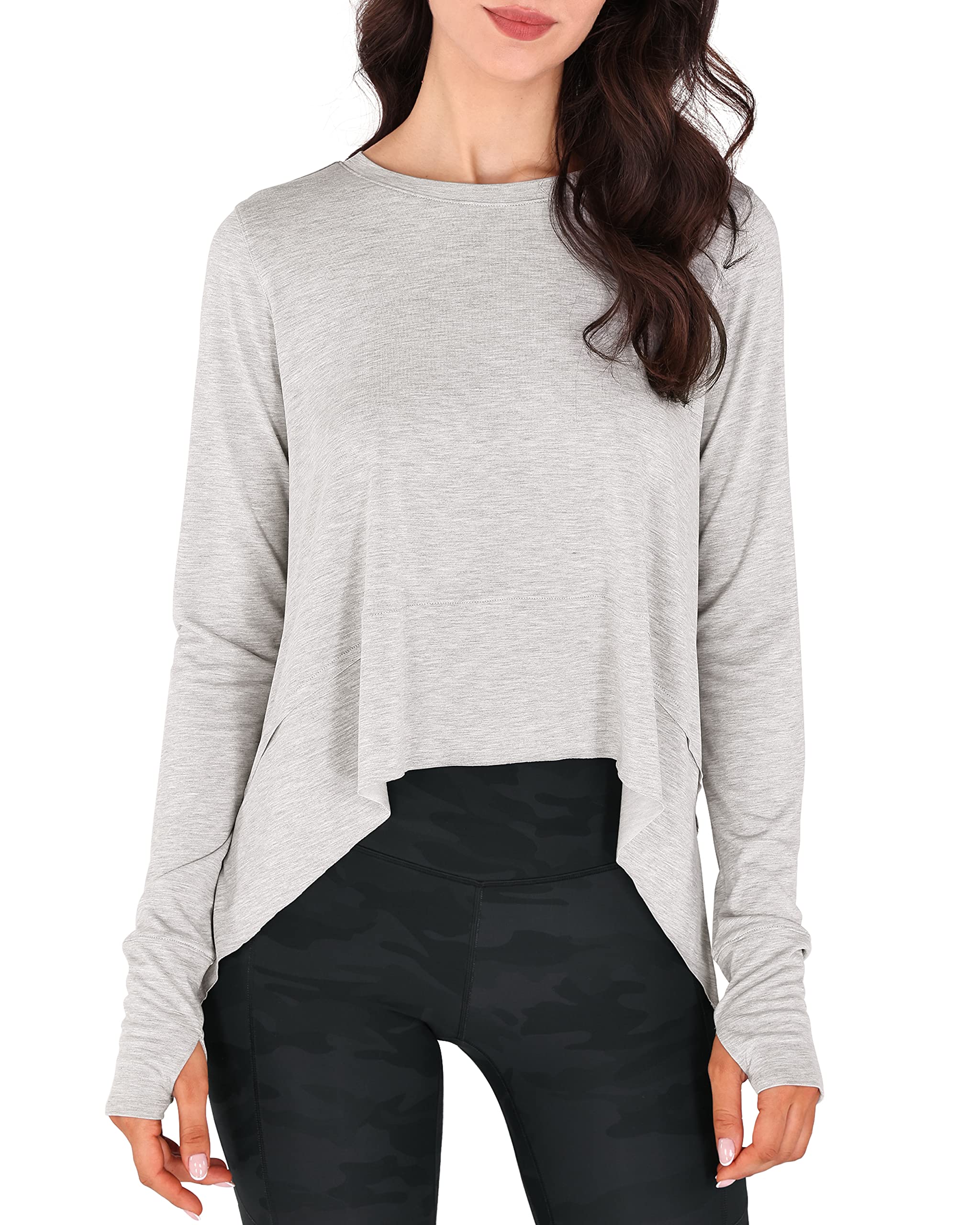 ODODOS Long Sleeve Tee for Women with Thumb Hole Athletic Gym Workout Crop Tops Yoga Shirts