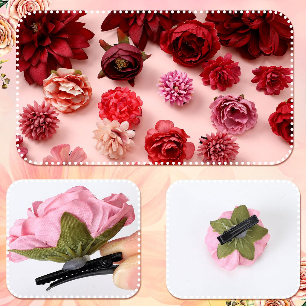 BBTO Flower Hair Clip Rose Hair Clips Barrettes for Women Flower Accessories Boho Bride Claw Clip Hairpin Brooch Pin Headpiece for Wedding(Beige Orange Series,21 Pcs)