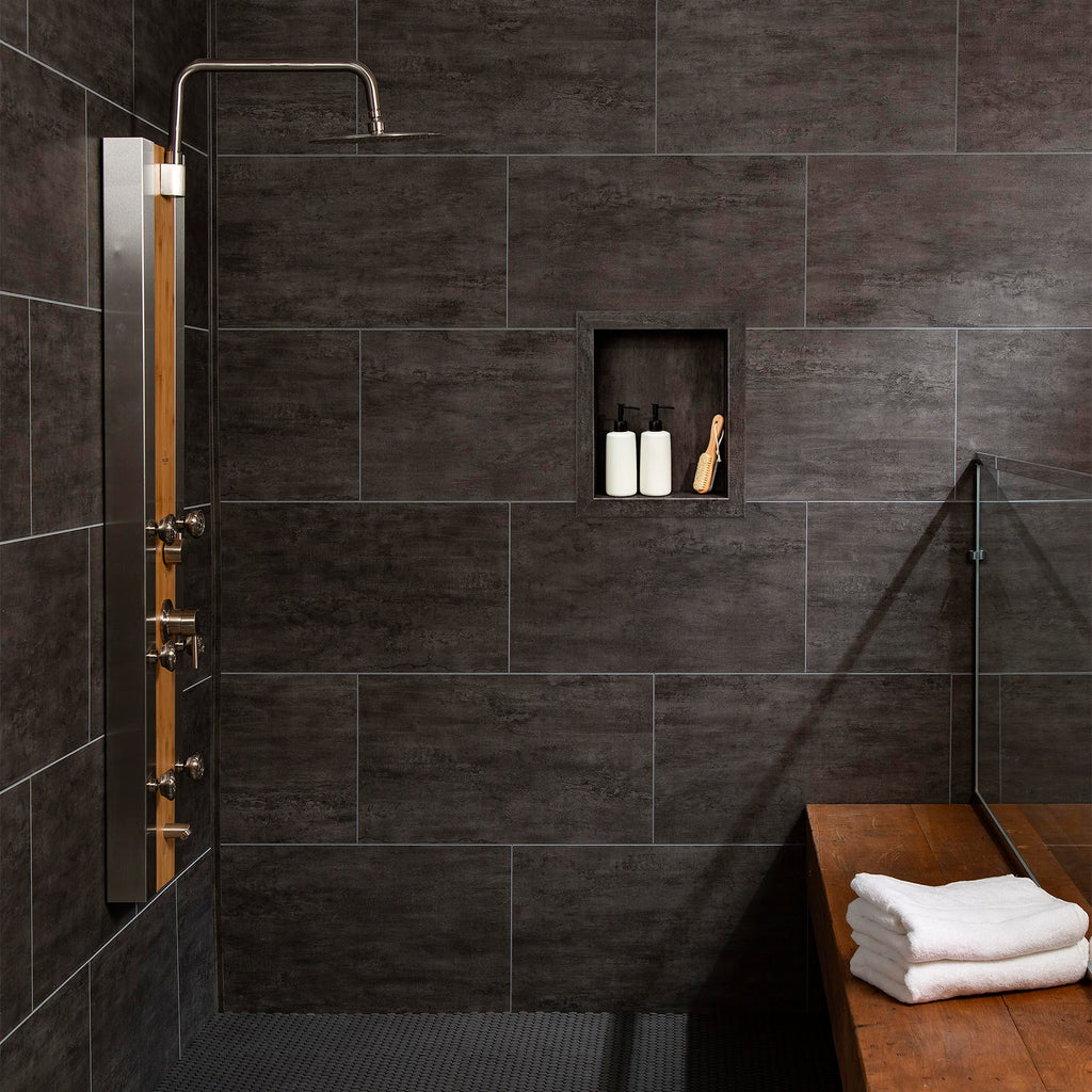 Palisade 17.5 in x 15.5 in Vinyl Shower Niche Ashen Slate | Waterproof Shower Insert