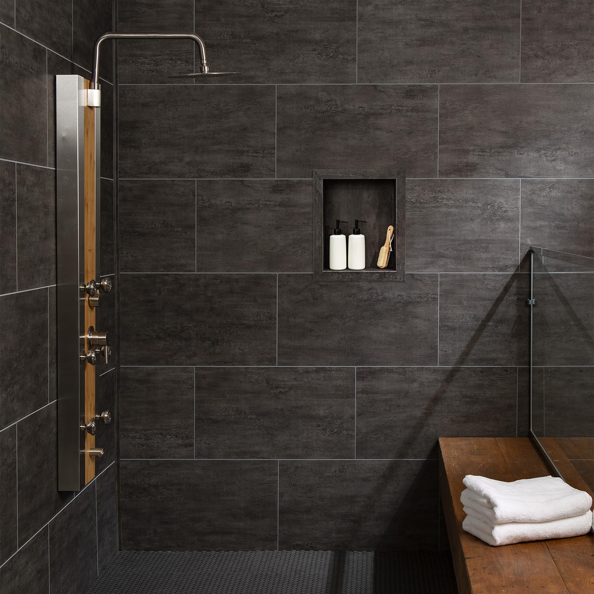 Palisade 17.5 in x 15.5 in Vinyl Shower Niche Ashen Slate | Waterproof Shower Insert