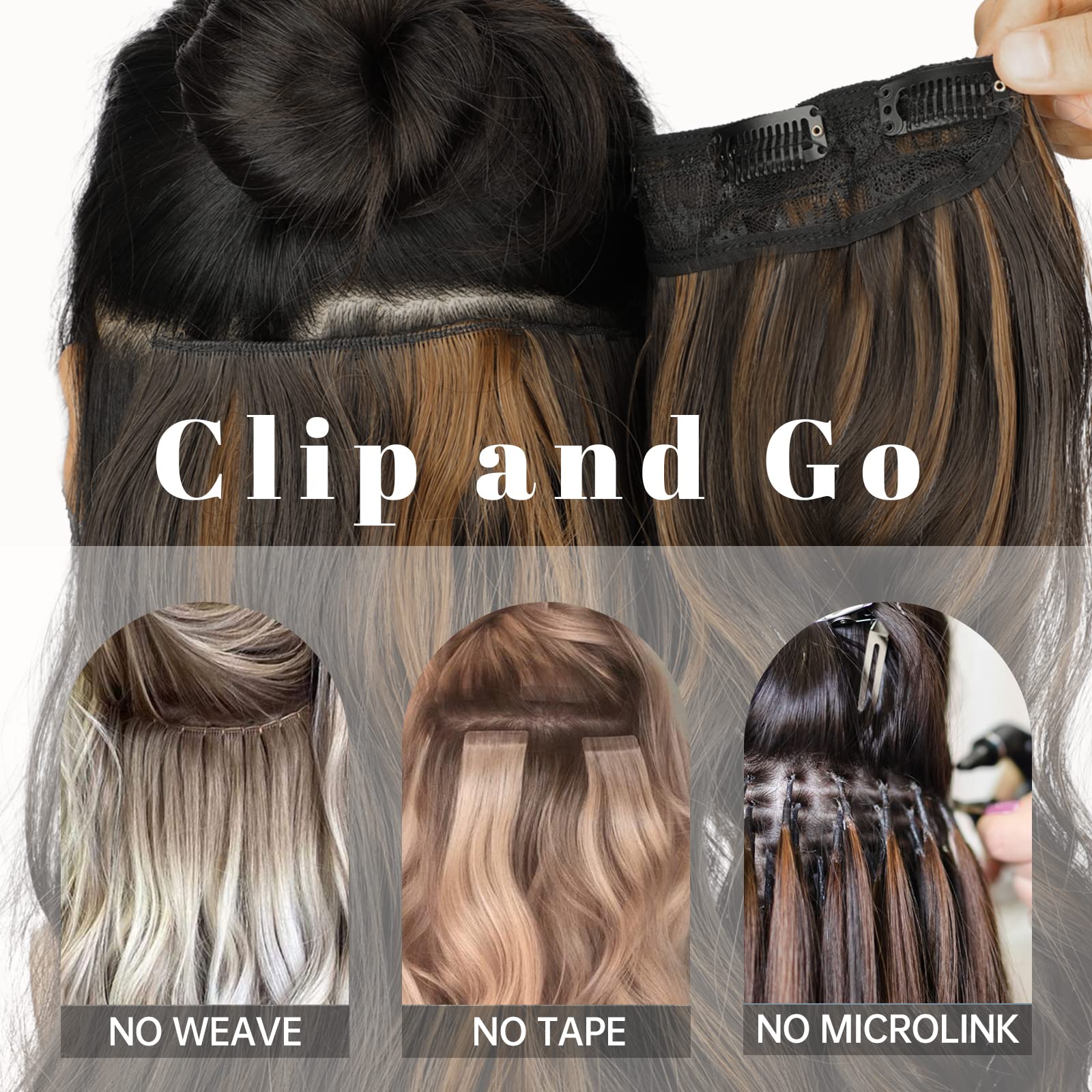 KooKaStyle Clip in Synthetic Hair Extensions Long Wavy 4PCS Thick Hairpieces Balayage Chocolate Brown to Caramel Blonde 10H26 Fiber Double Weft Natural Hair Extensions 16 Inch for Women