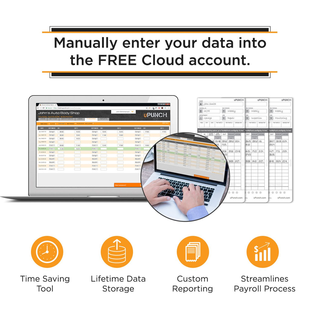 uPunch HN2500 Calculating Time Clock Bundle for Small Business: Auto Align Employee Time Tracking System with 100 Time Cards, Ribbon, and Keys
