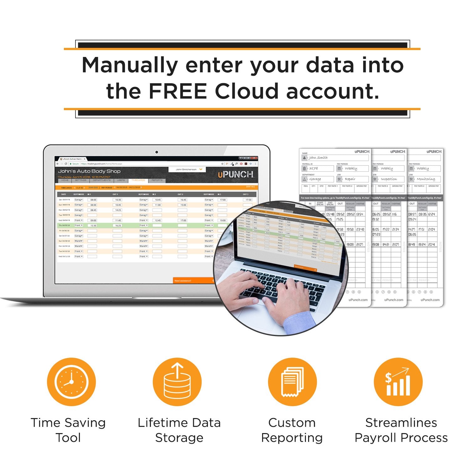 uPunch HN2500 Calculating Time Clock Bundle for Small Business: Auto Align Employee Time Tracking System with 100 Time Cards, Ribbon, and Keys