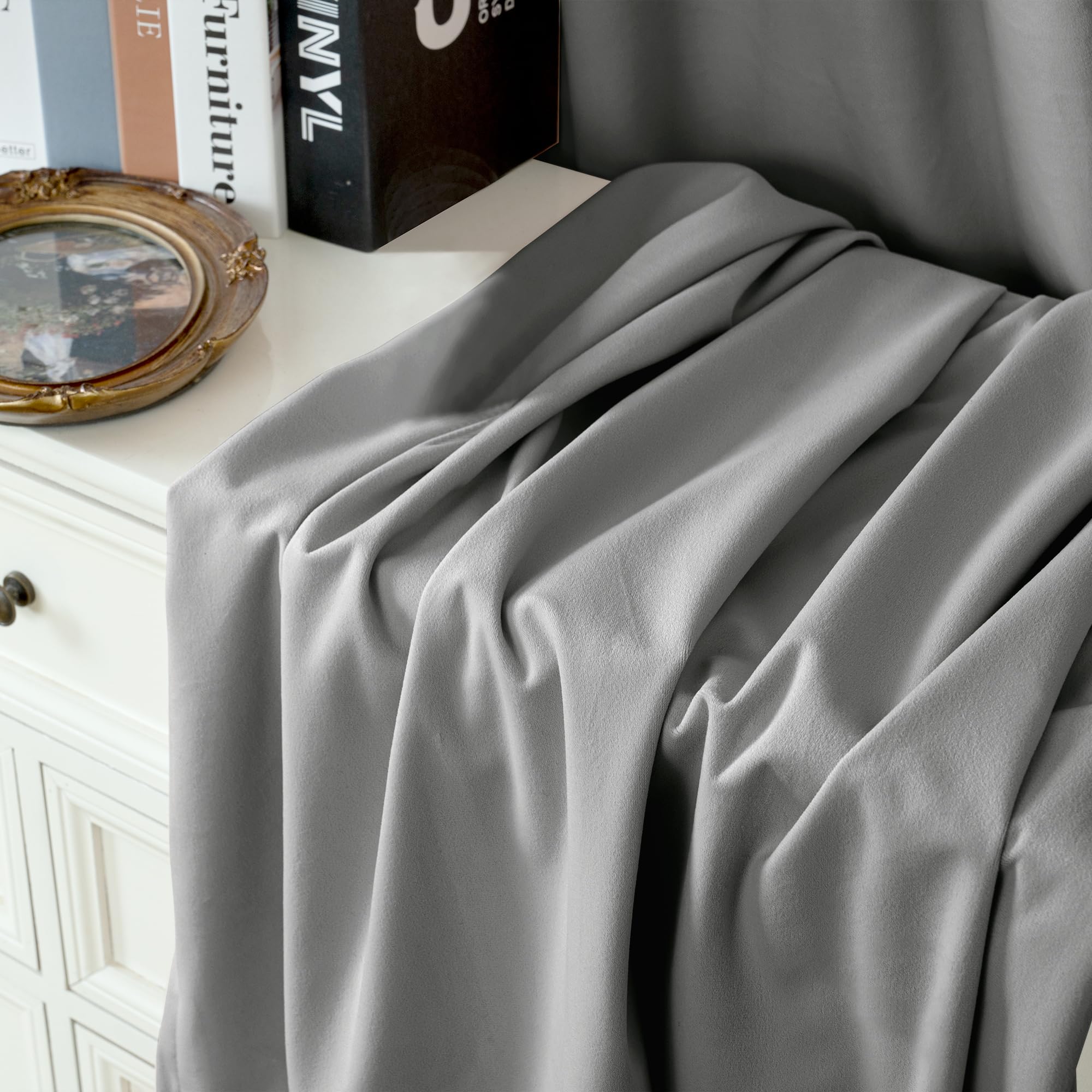 YoungsTex Velvet Black Out Curtains 63 Inches Long for Bedroom, Grommet Thermal Insulated Drapes Room Darkening Privacy for Living Room, Black, 2 Panels, 52 X 63 Inch