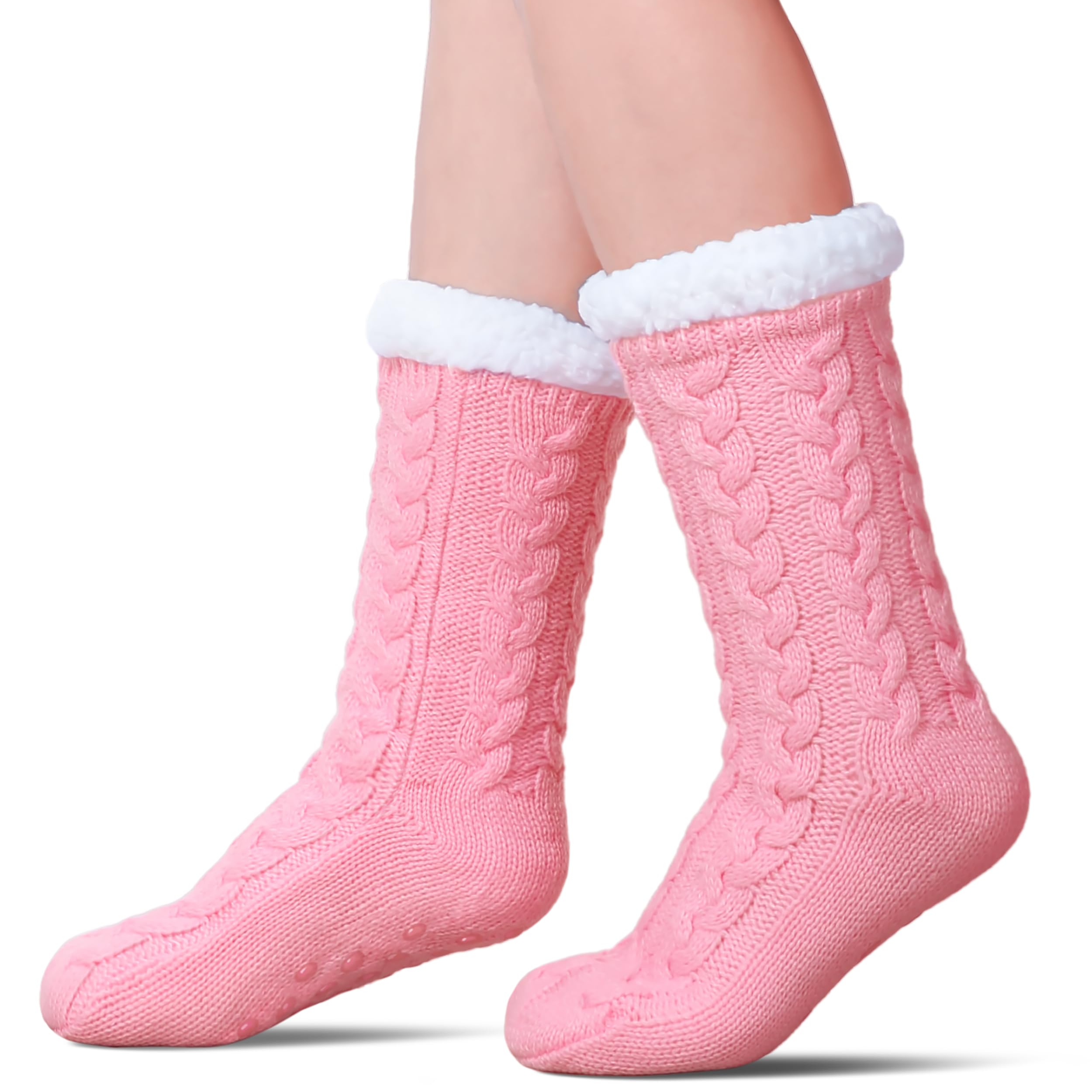 SDBING Women's Winter Super Soft Warm Cozy Fleece Lined Fuzzy Slipper Socks with Grippers