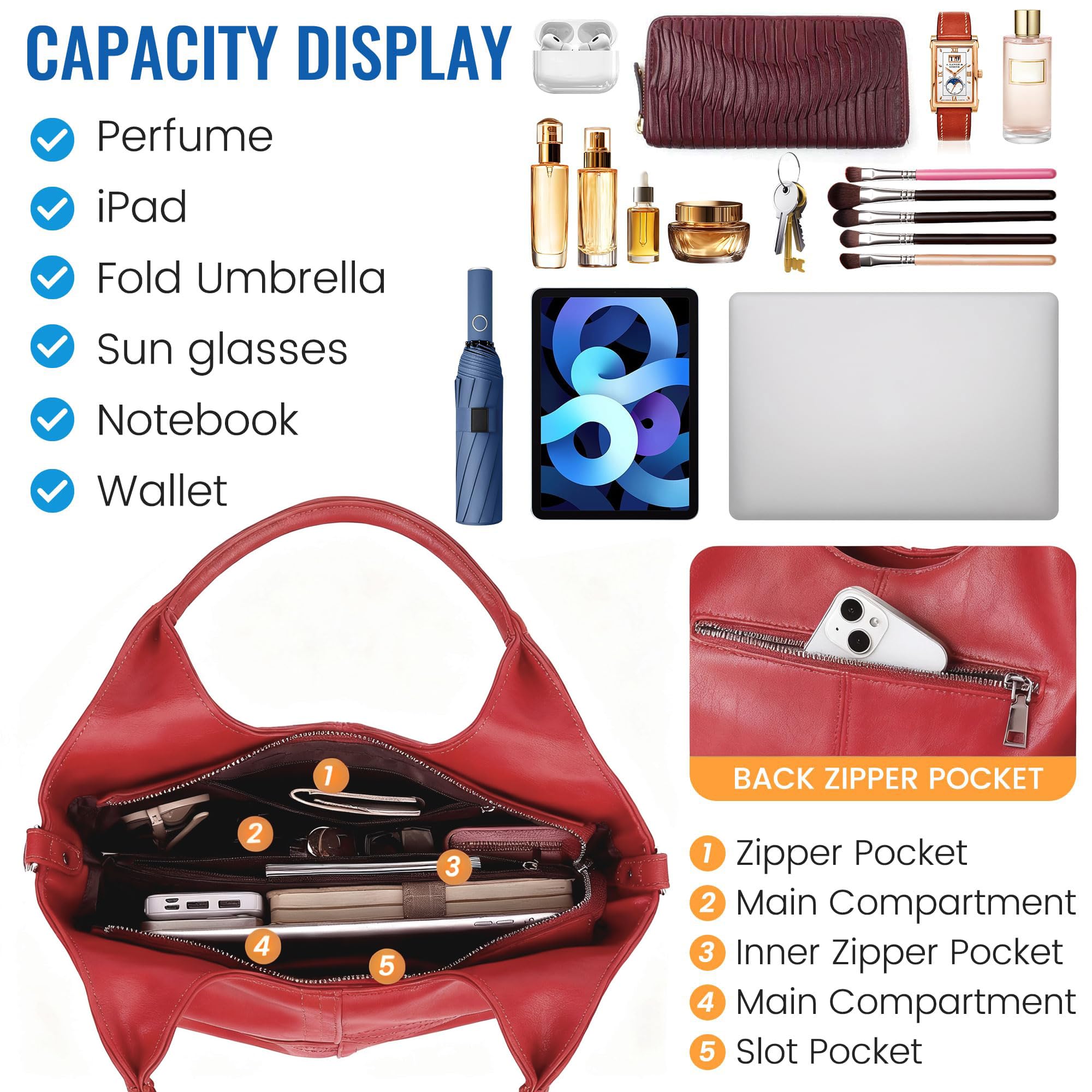 KOGTLA Medium Vegan Leather Purses for Women with Detachable Satchel Strap, Ladies Handbags, Tote Hobo Bags with Two-Handle