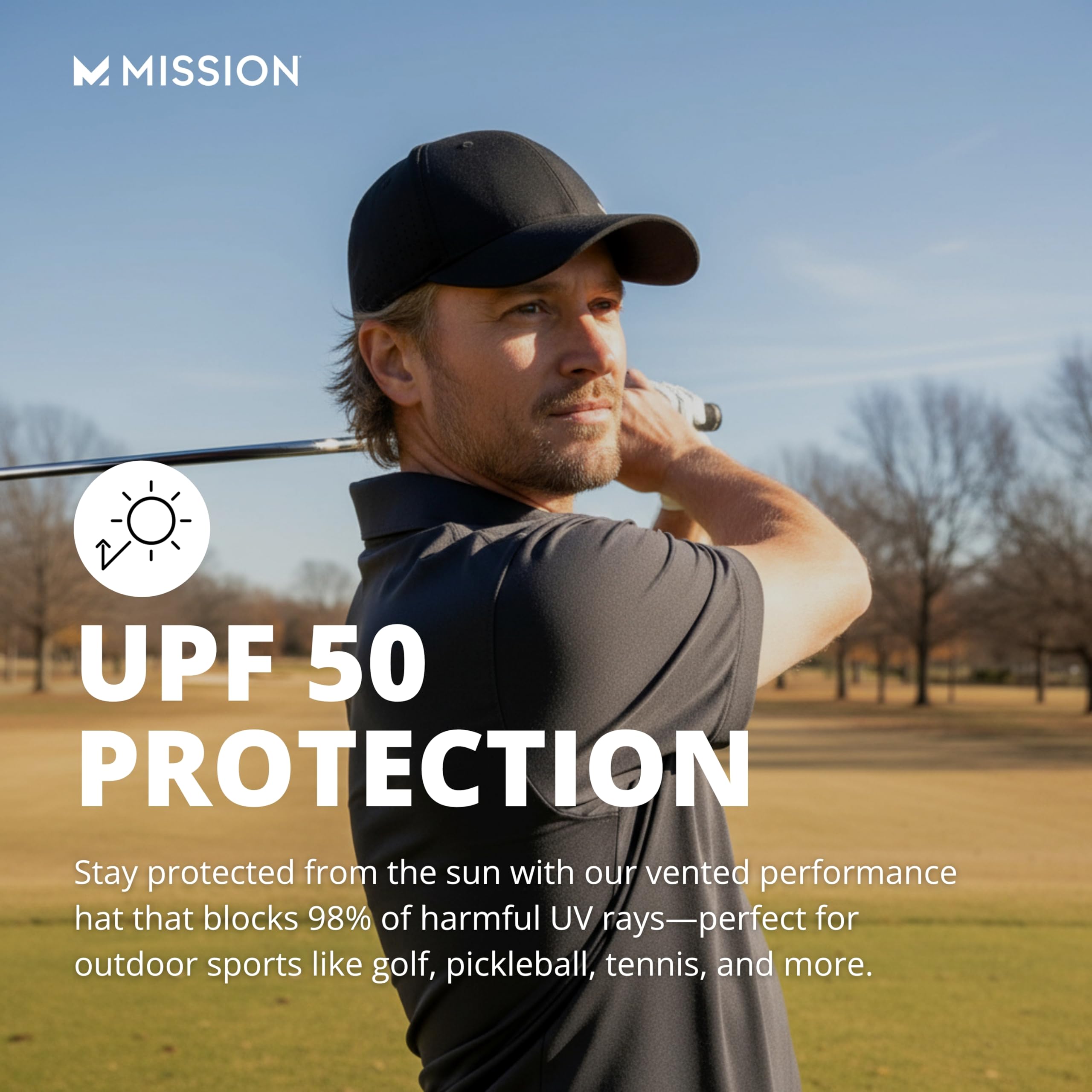 MISSION Cooling Vented Performance Hat Unisex Cap for Workouts, Golf & Running, Sweat & Water Activated Technology