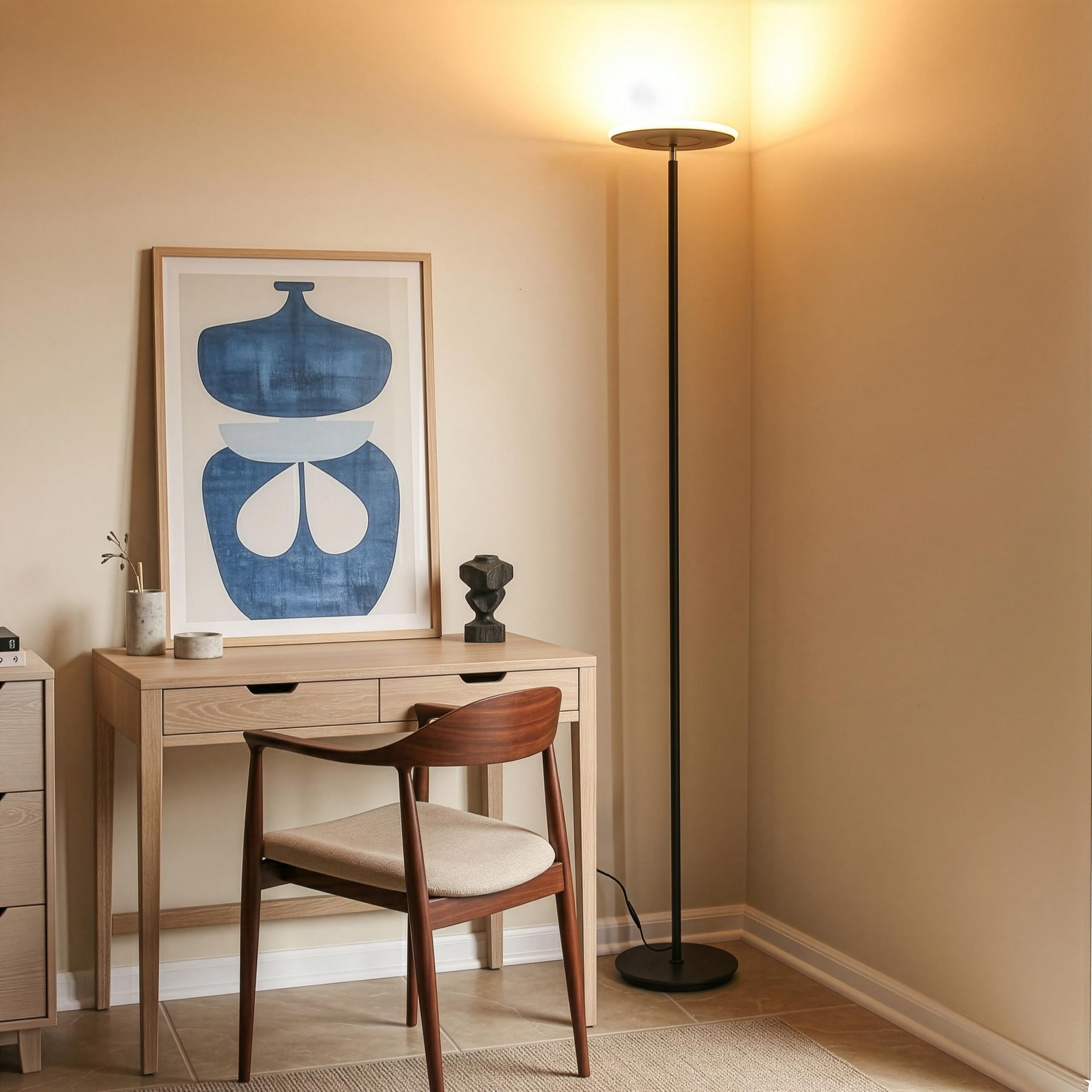 Brightech Sky LED Floor lamp, Torchiere Super Bright Floor Lamp for Living Room Decor & Office - Dimmable, Tall Standing Lamp with Warm Light for Bedroom & Reading - Bronze