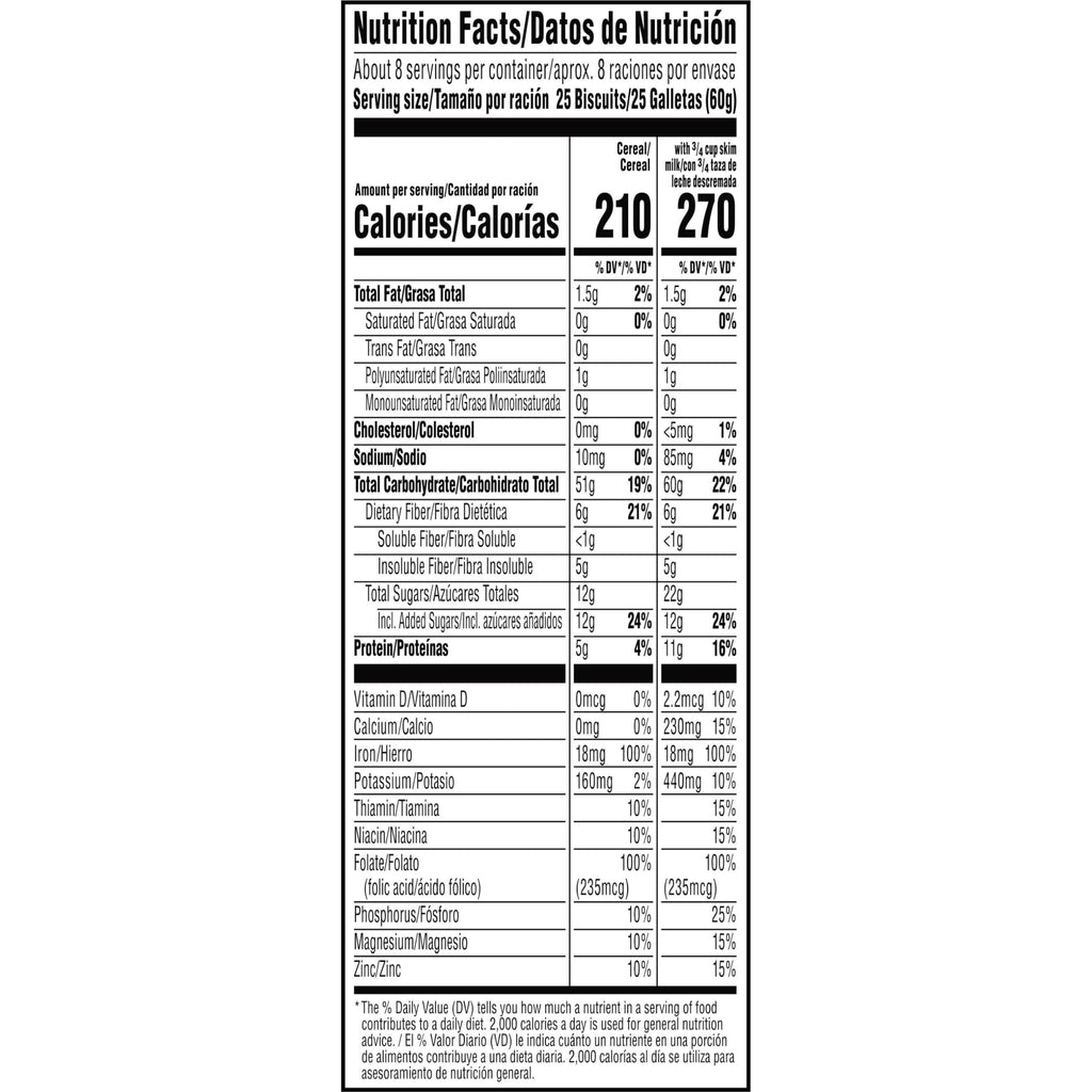 Kellogg's Frosted Mini-Wheats Cold Breakfast Cereal, High-Fiber, Whole Grain, Family Size, Original, 24oz Box (1 Box)