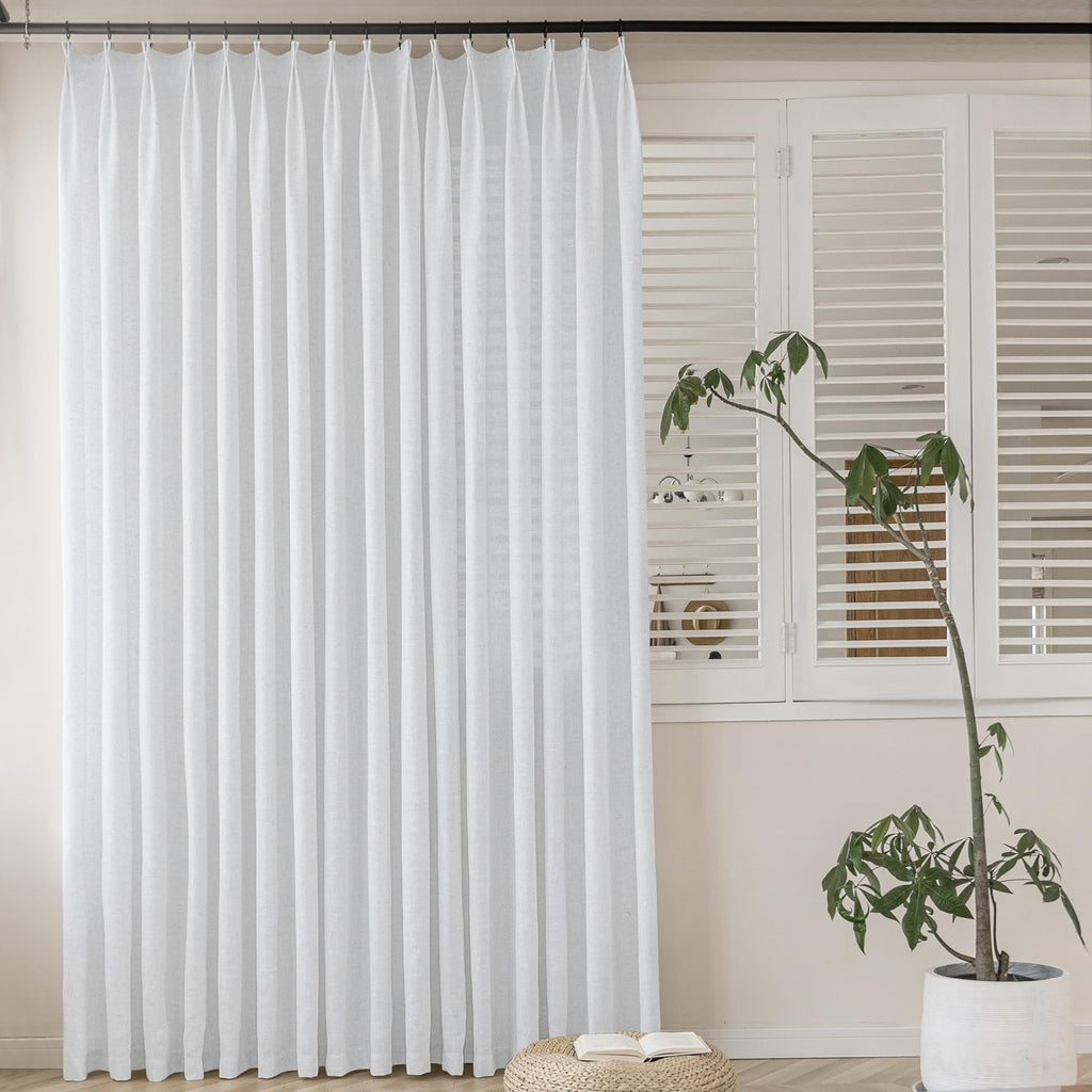 MAIHER Linen Textured Pleated Curtains 63 Inches Long for Living Room, Light Filtering Pinch Pleat Semi Sheer Drapes Curtains with Tieback and Hooks, Natural Linen (1 Panel, 54" W x 63" L)