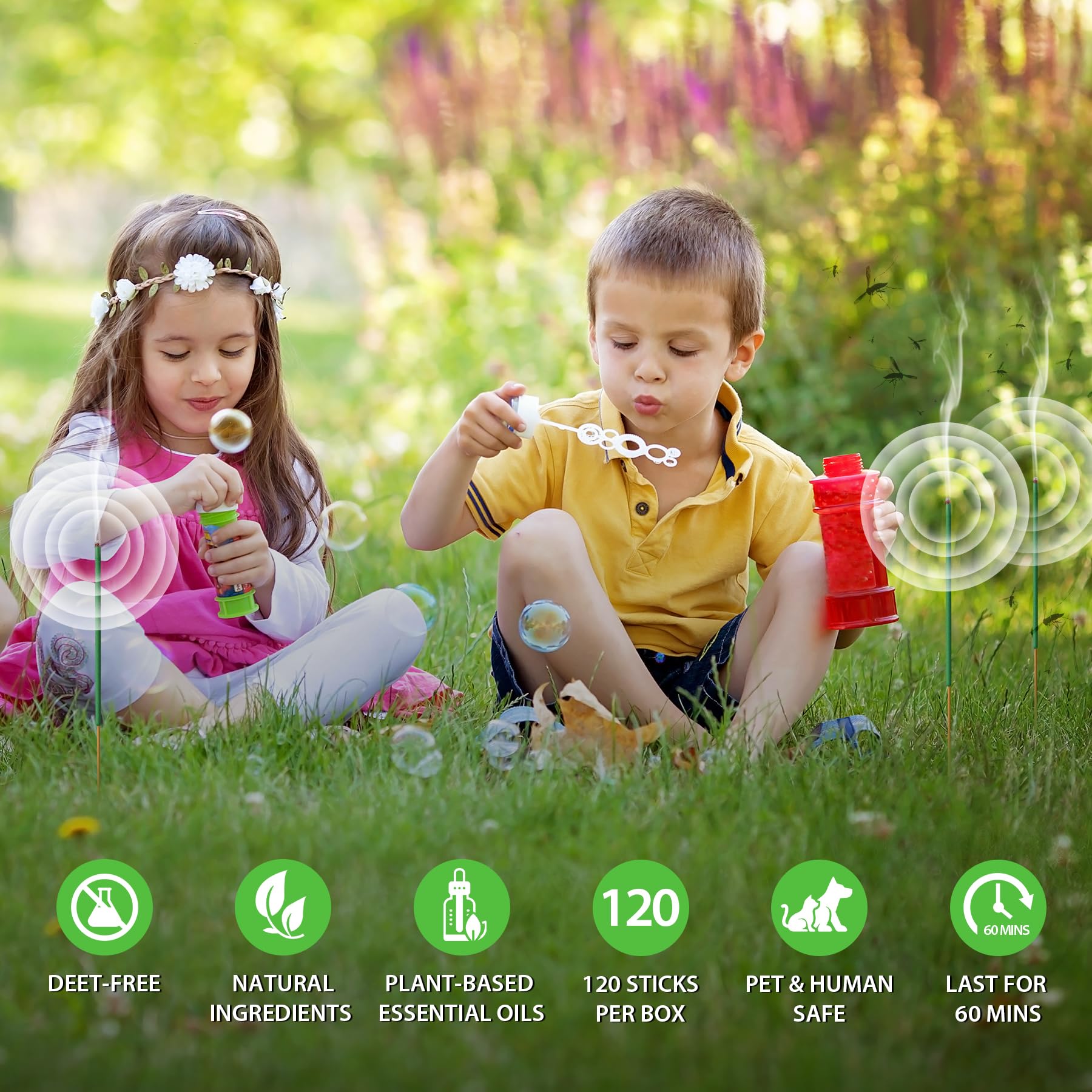 BugBai Mosquito Repellent Outdoor Patio 120 PCS, Citronella Oil Mosquito Incense Sticks Indoor Home Pet Family Safe, Natural Plant-Based Bug Insect Barrier for Yard Garden Lawn Camping Fishing, 0.5 lb