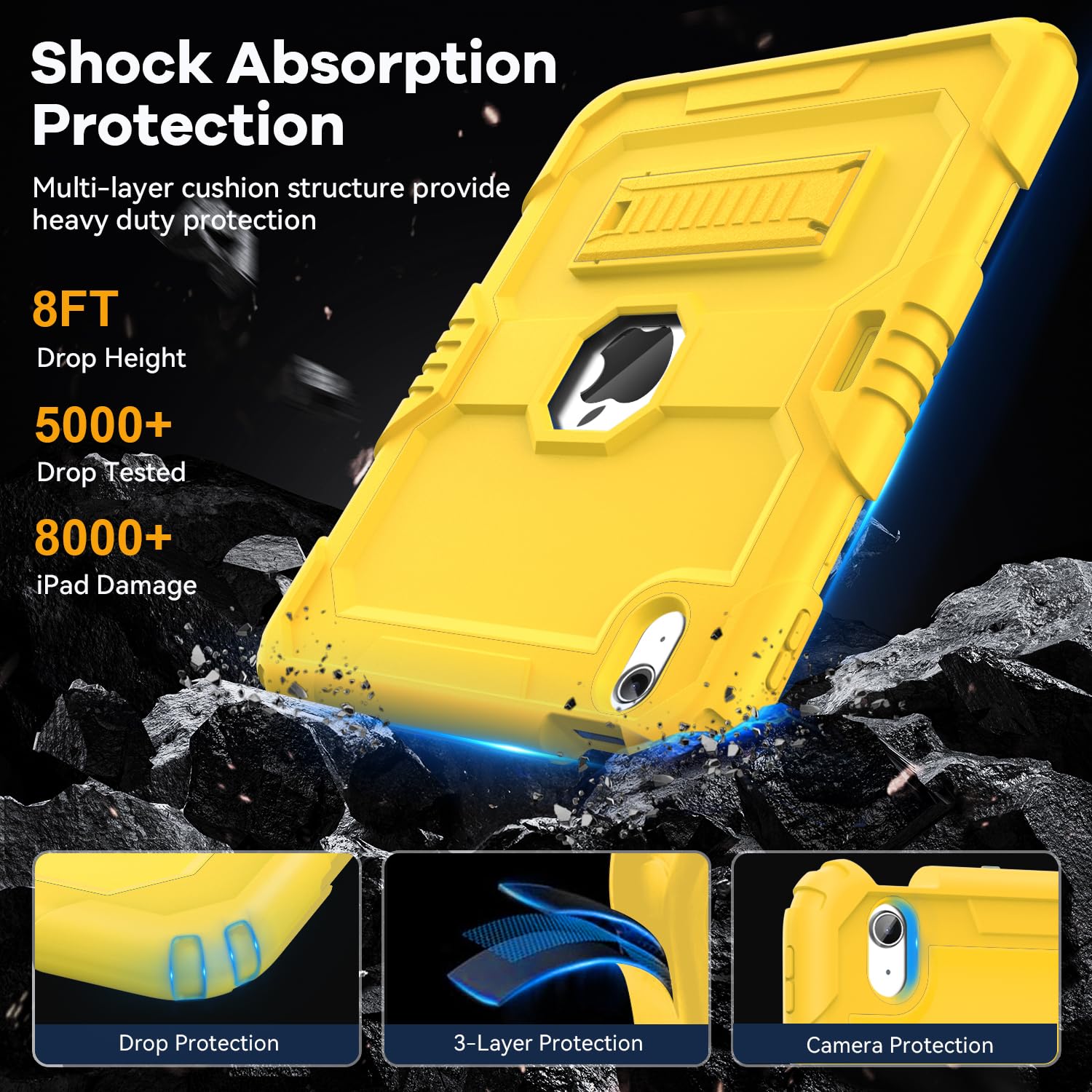 OKP Case for iPad 9th/ 8th/ 7th Generation (2021/2020/2019), Heavy Duty 10.2 inch iPad Shockproof Rugged Protective Cover with Built-in Stand, Hard iPad 9 8 7 Gen Cases for Kids Girls Boys, Black