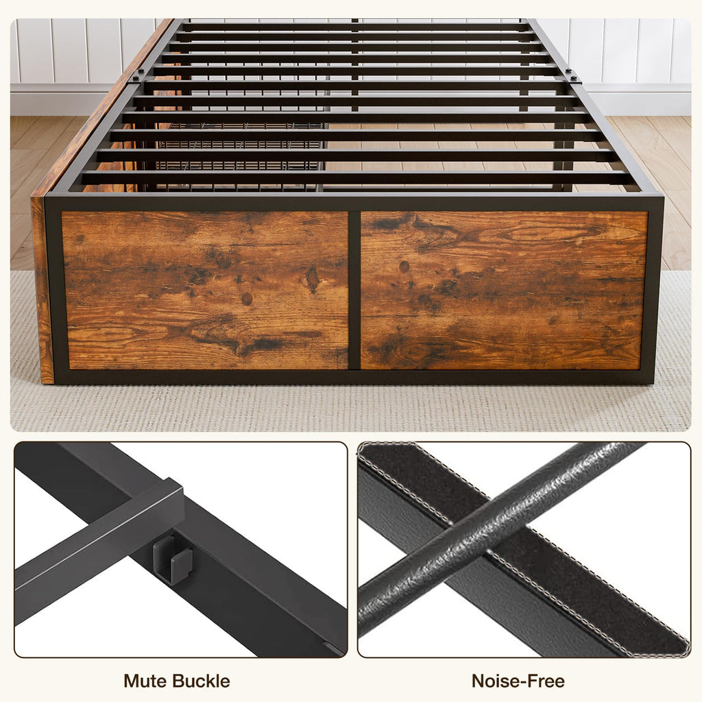 GAZHOME Twin Bed Frame with 2 XL Storage Drawers, Metal Platform Bed Frame with Footboard, 9 Strong Metal Slat Support/No Box Spring Needed/Easy Assembly/Space Saving Wood