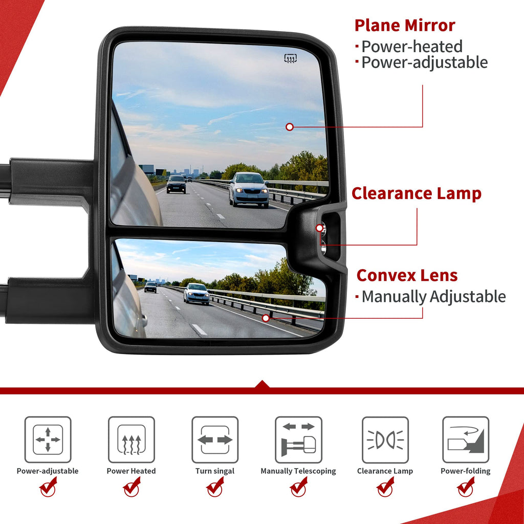 YITAMOTOR Towing Mirrors Compatible with 07-13 Silverado 1500 2500 3500 Tahoe Suburban Avalanche GMC Sierra Yukon Cadillac LED Turn Signal Light Power Heated Manual Telescoping Folding