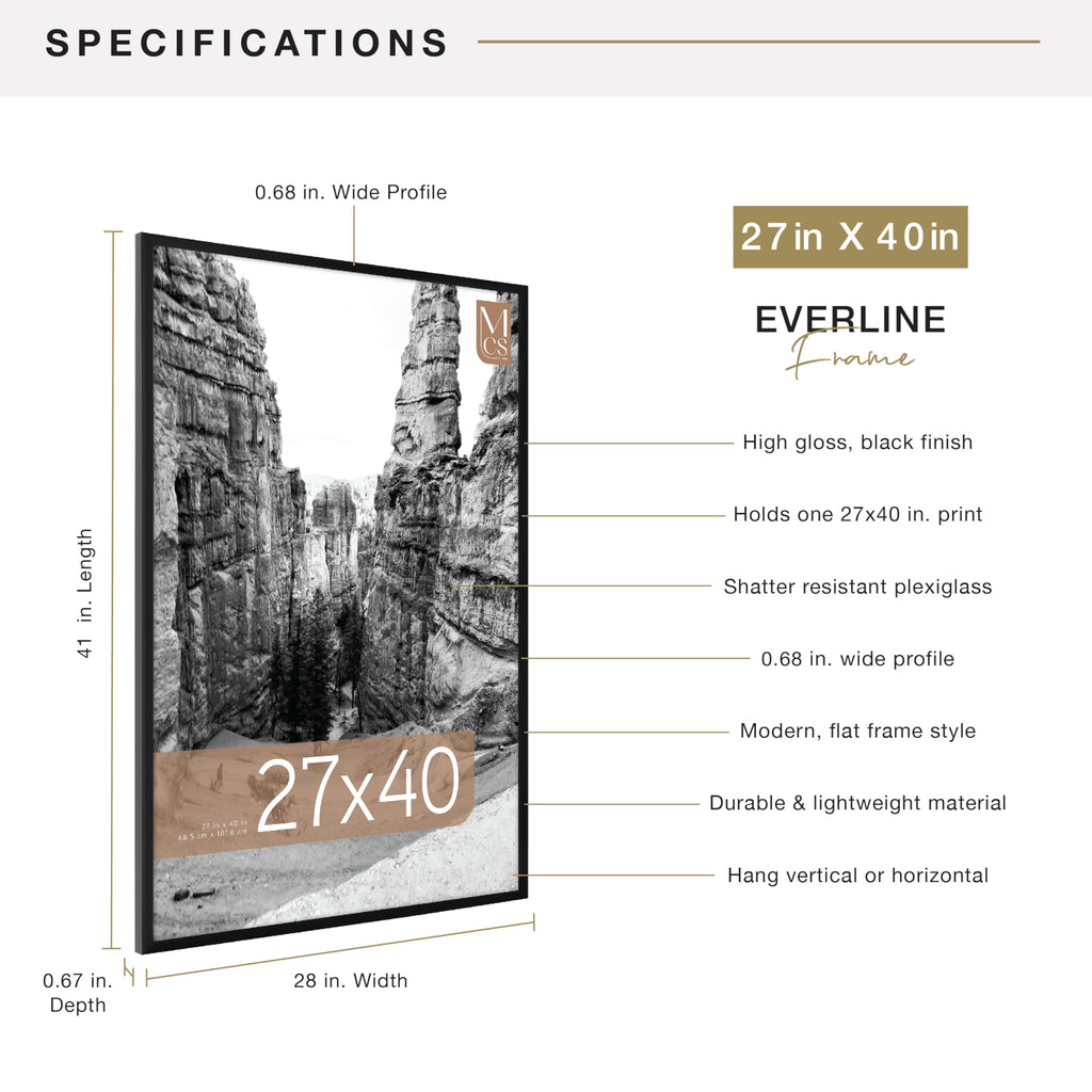 MCS Everline Collection 14x20 Matted Poster Frame with 11x17 Picture Display, Black Vertical & Horizontal Wall Hanging Large Frame for Photos, Posters & Art Prints (1-Pack)