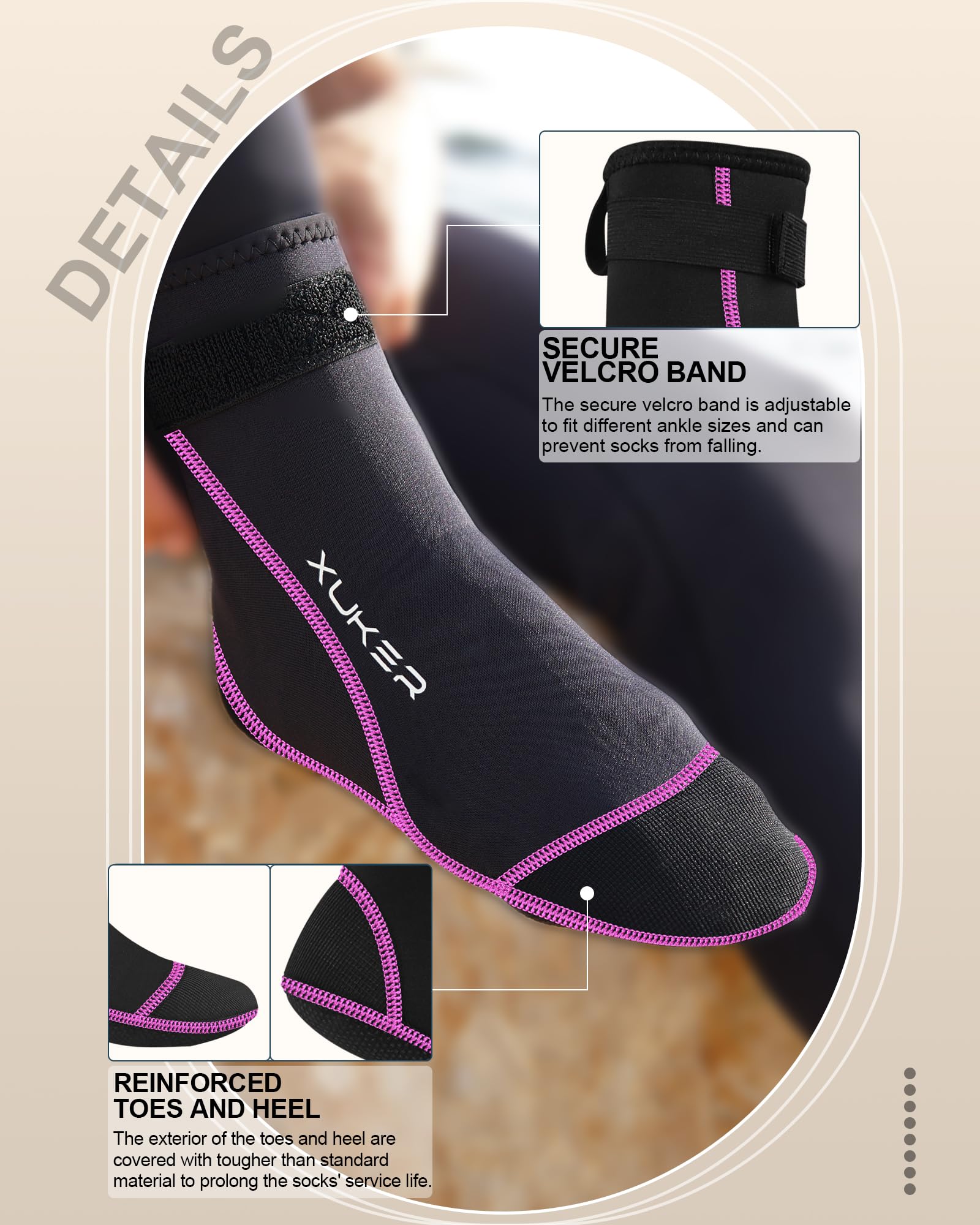 XUKER Neoprene Water Socks 3mm, Sand Proof Beach Volleyball Socks Diving Socks for Outdoor Water Sports