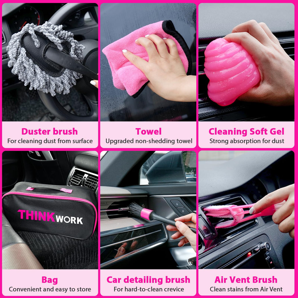 THINKWORK Car Wash Kit, Car Detailing Kit with Foam Gun, Car Wash Brush Mop and Large Folding Bucket Suitable for Car Cleaning, Blue Car Wash Set Gift for Men and Women