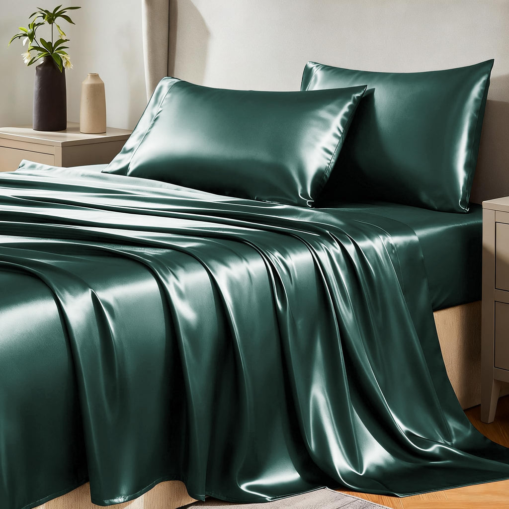 CozyLux Satin Sheets Twin Sheet Set - Silky Soft Bedding Similar to Silk, 3 Piece Sheets for Hair and Skin, Deep Pocket with All-Around Elastic, Home Decor for Bedroom, Black