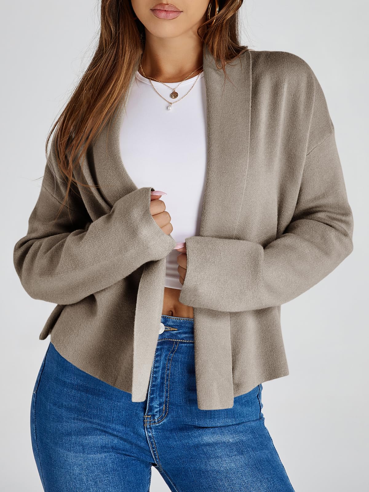 Saodimallsu Womens Cropped Cardigan Open Front Shawl 2026 Fall Trendy Long Sleeve Sweater Jacket