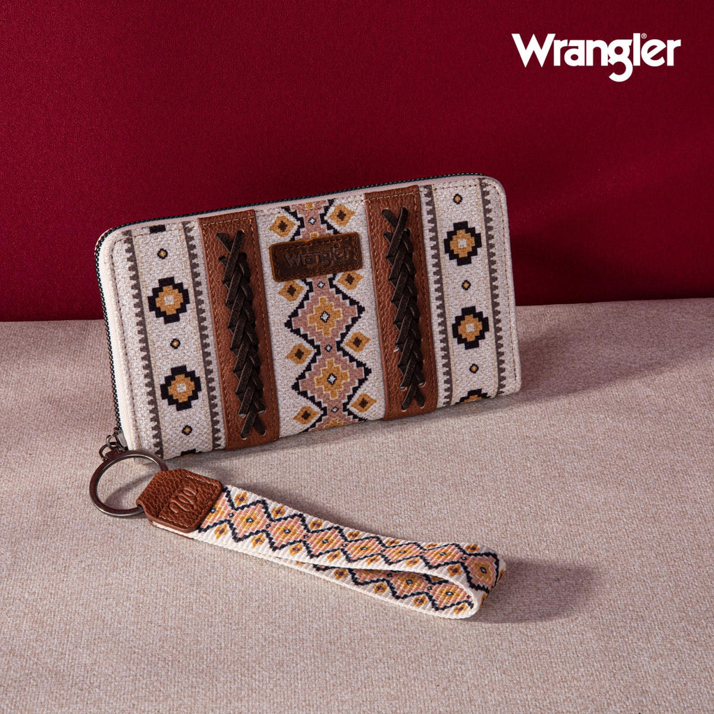 Wrangler Wallet Purse for Women Western Aztec Clutch Wristlet Wallet with Credit Card Holder