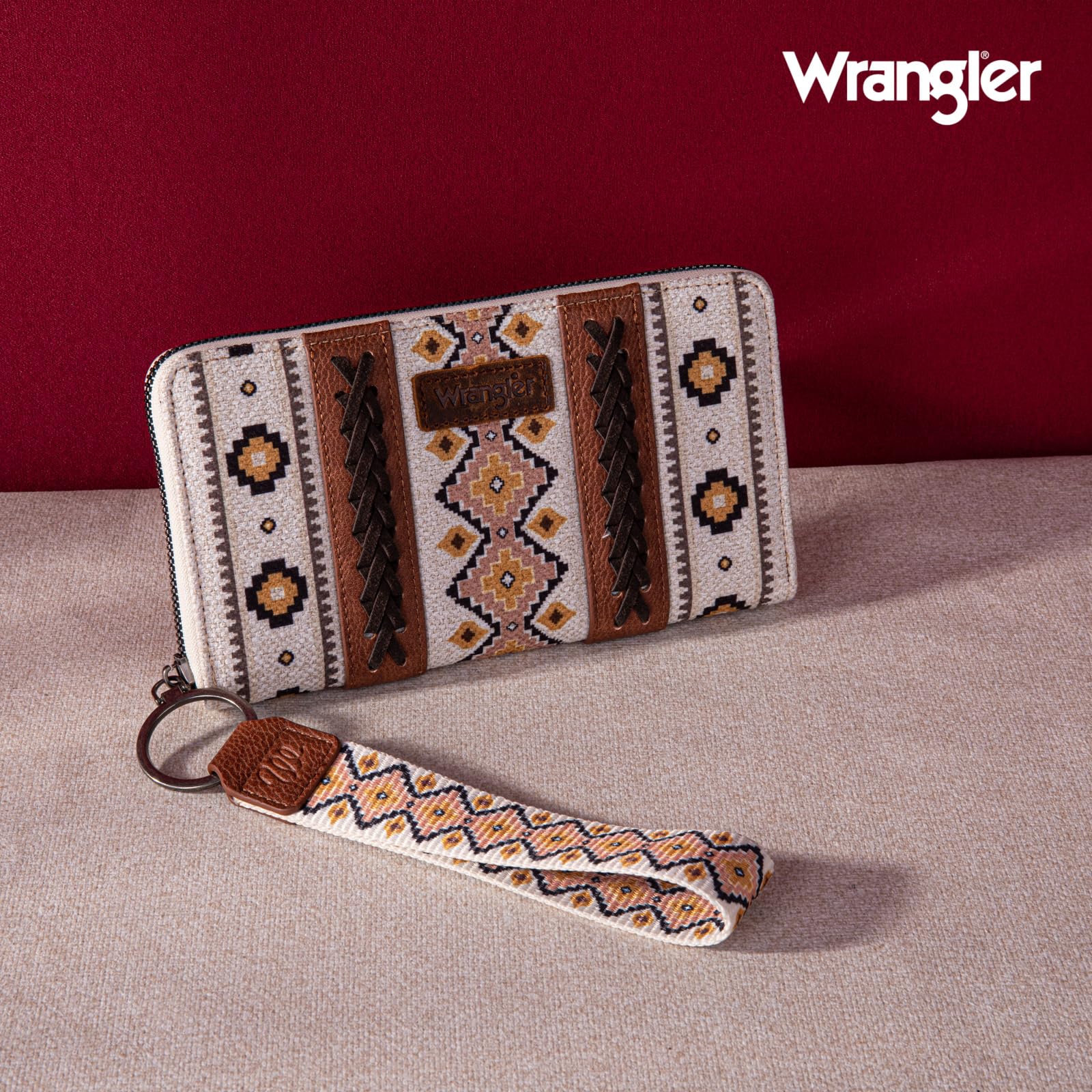 Wrangler Wallet Purse for Women Western Aztec Clutch Wristlet Wallet with Credit Card Holder