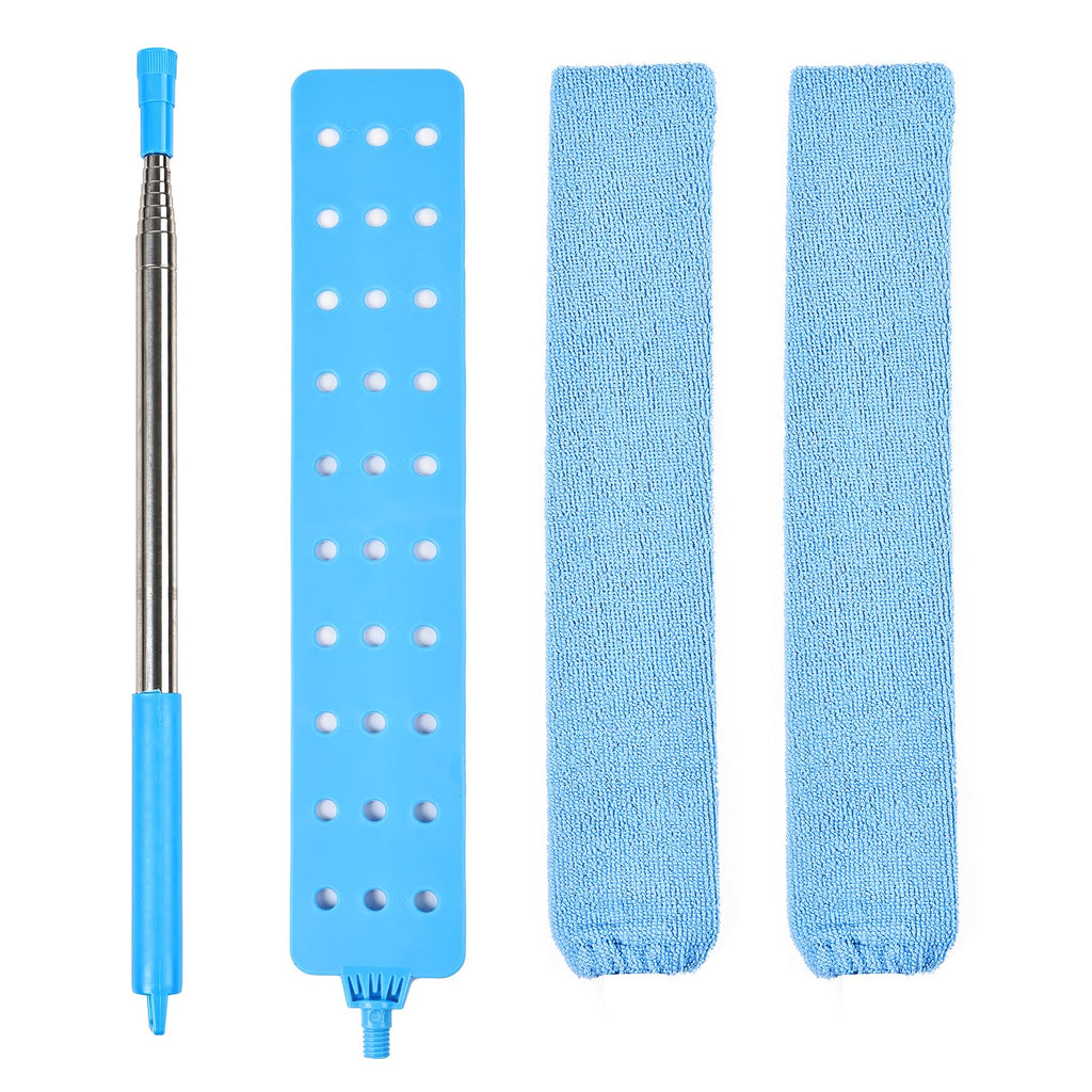 Ceiling Fan Cleaner Duster Reusable Microfiber Removable Duster with Extension Pole Adjusts 12 to 71 Inch for Cleaning Walls Bookshelves Furniture Door Window Top (Blue)