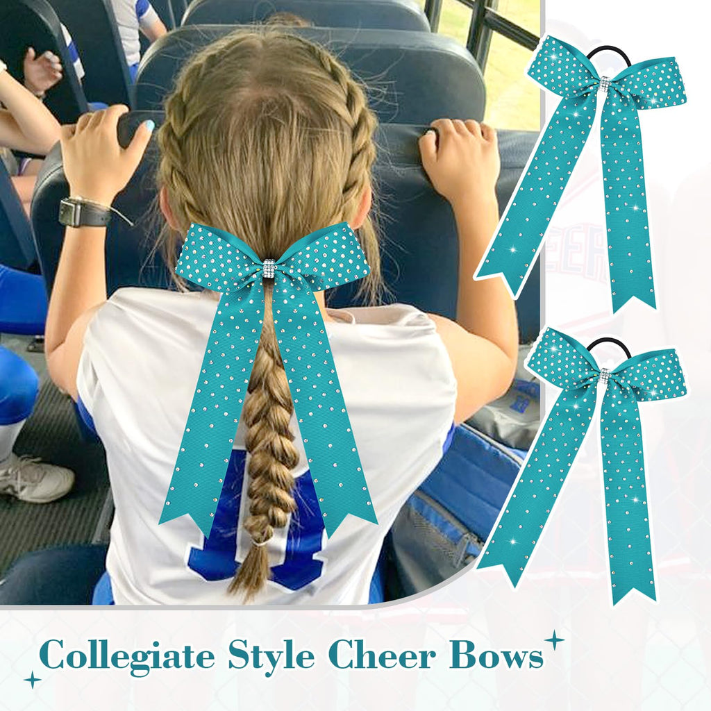 DEEKA 12 Count Collegiate Style Cheer Bows, Forest Green with Rhinestones, Handmade Bows for Girls Teens Cheerleader Sports