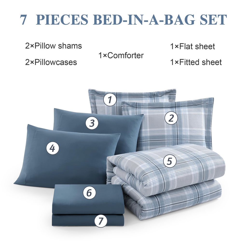 AMBERSPACE Plaid Twin XL Comforter Set Black, Reversible Checkered Bedding Set 5 Pieces for Boys Girls Teen, Lightweight Bed in a Bag for Dorm with Sheets, Pillowcase & Sham