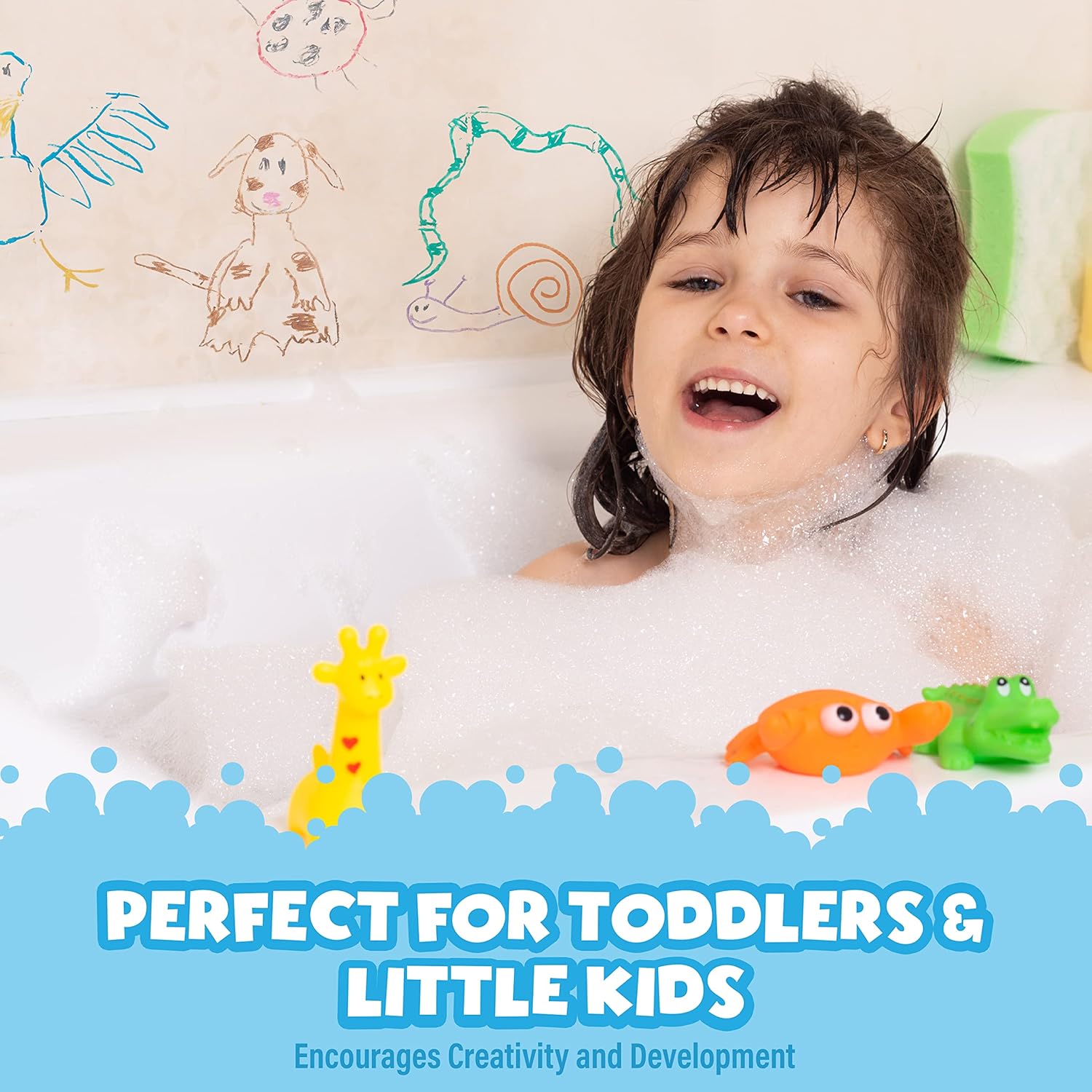 Tub Works® Smooth™ Jumbo Bath Crayons Bath Toy | Nontoxic, Washable Bath Crayons for Toddlers & Kids | Unique Formula Draws Smoothly & Vividly on Wet & Dry Tub Walls | Large, Easy-Grip Bathtub Crayons