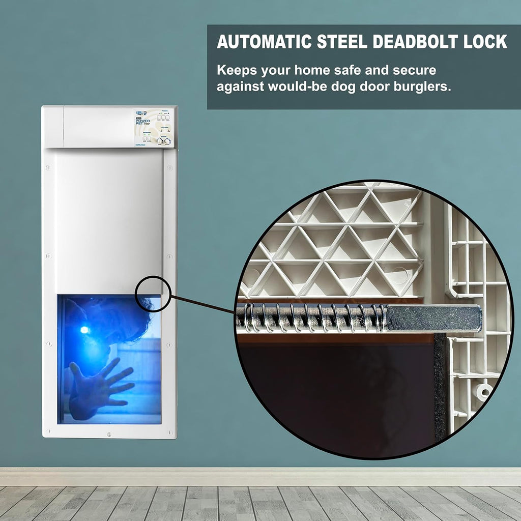 Power Pet Automatic Electronic Pet Door by High Tech Pet - Pet Operated Dog Door, High Security, Air Tight, for Medium Dogs up to 30 lbs. (8¼" X 10" Pet Opening), Door Mount, Easy Install - PX1-Medium