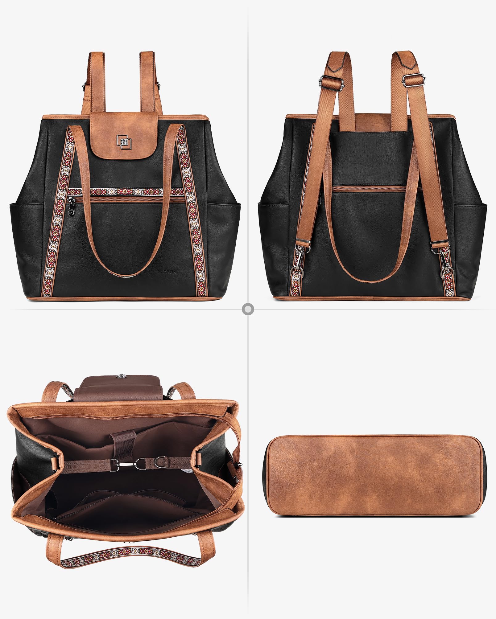 FADEON Large Laptop Tote Bag for Women Designer Leather Laptop Bag Fashion Travel Backpack Purse Shoulder Handbag