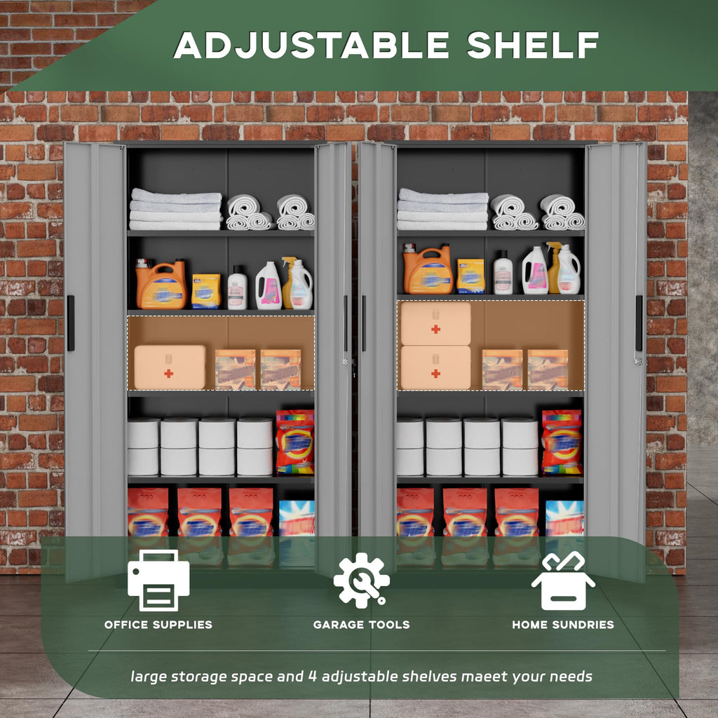 Greenvelly Metal Storage Cabinet, 36" Locking Storage Cabinet with Doors and Shelves, Lockable Storage Cabinets for Home Office, Utility Locker Cabinet, Steel Garage Cabinet with 2 Keys, Black