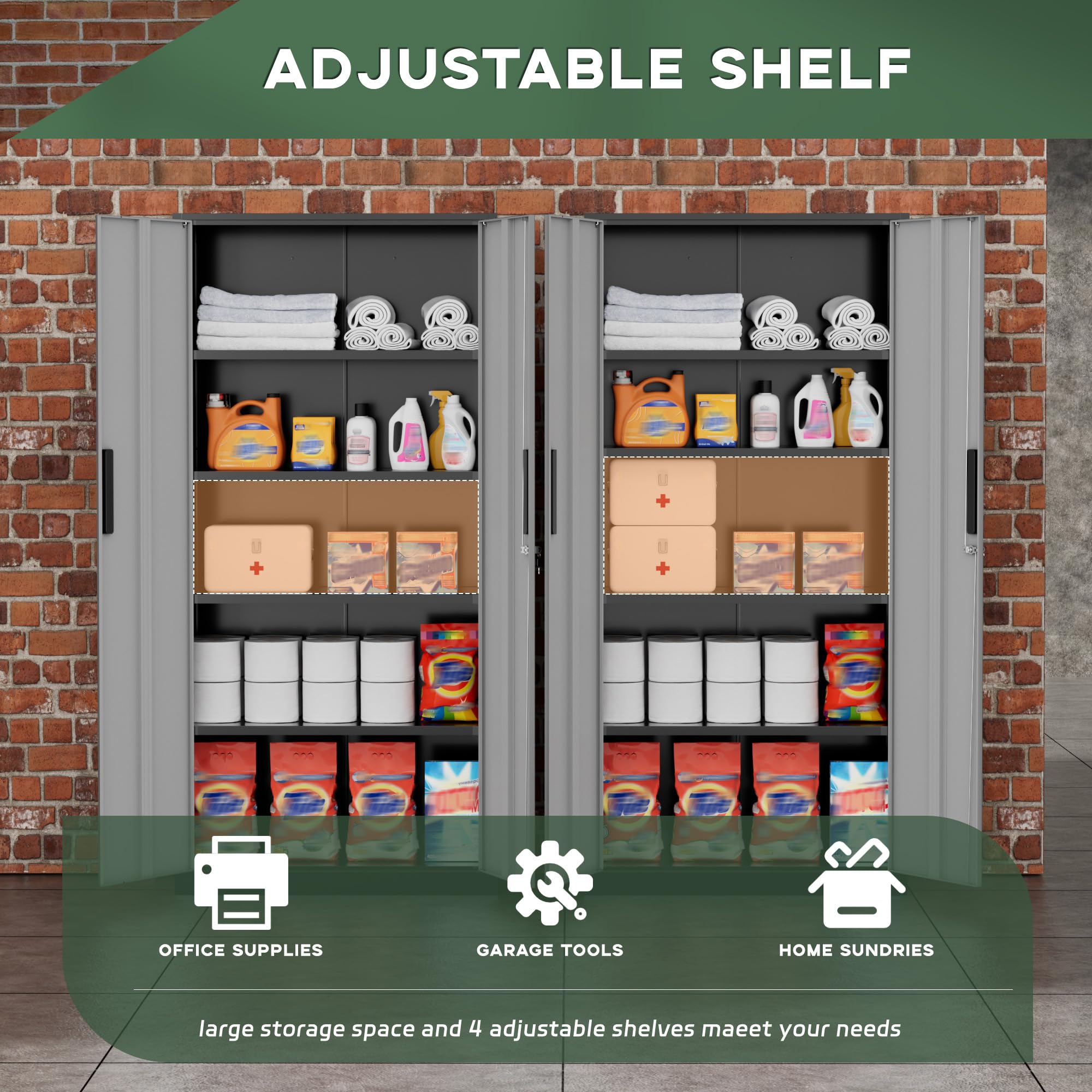 Greenvelly Metal Storage Cabinet, 36" Locking Storage Cabinet with Doors and Shelves, Lockable Storage Cabinets for Home Office, Utility Locker Cabinet, Steel Garage Cabinet with 2 Keys, Black