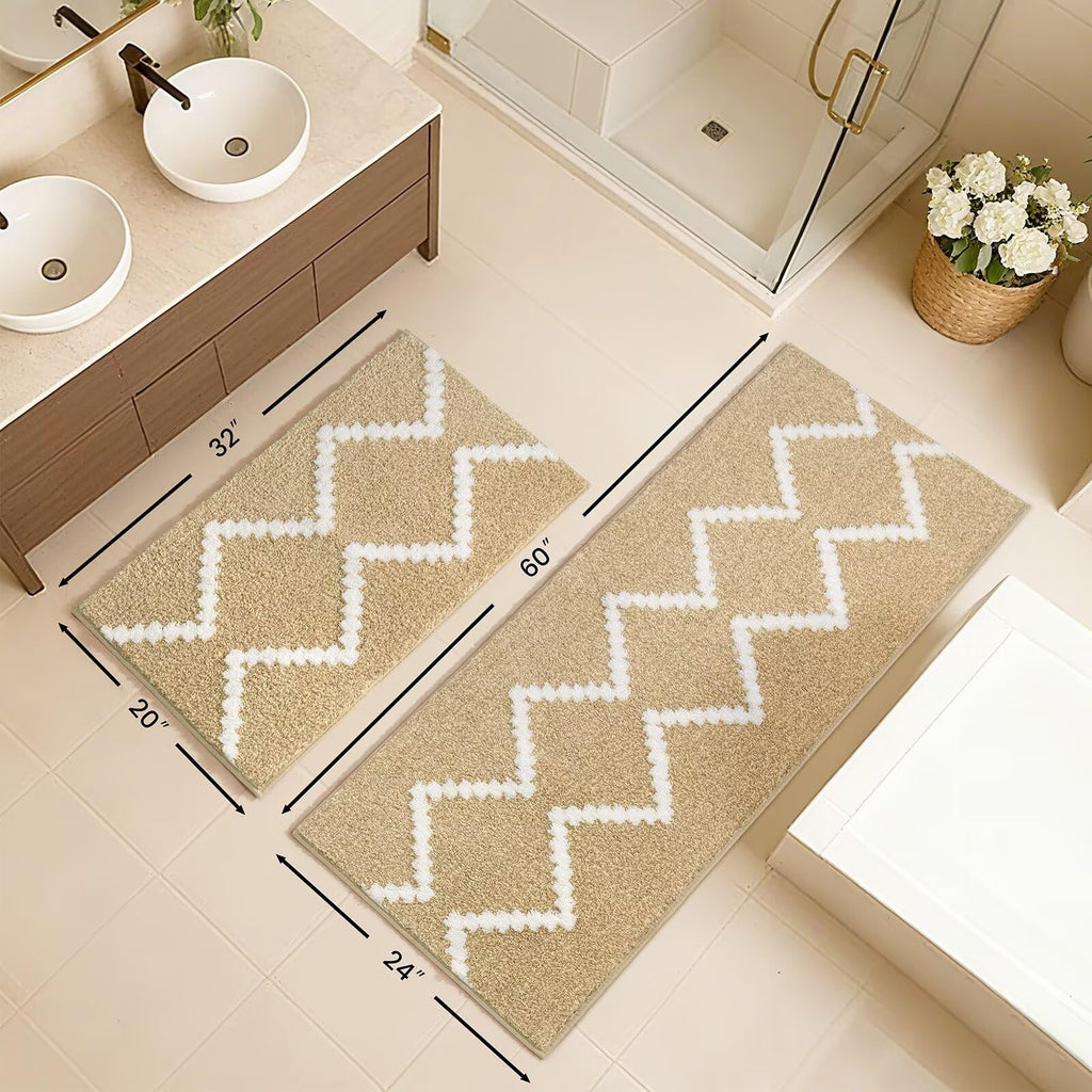 DEXDE Bathroom Rugs Runner 24x47 Long Bath Rug Non Slip Soft Washable Large Bath Mats for Bathroom Bedroom Hallway Kitchen Floor Carpet Modern Boho Decor, Beige