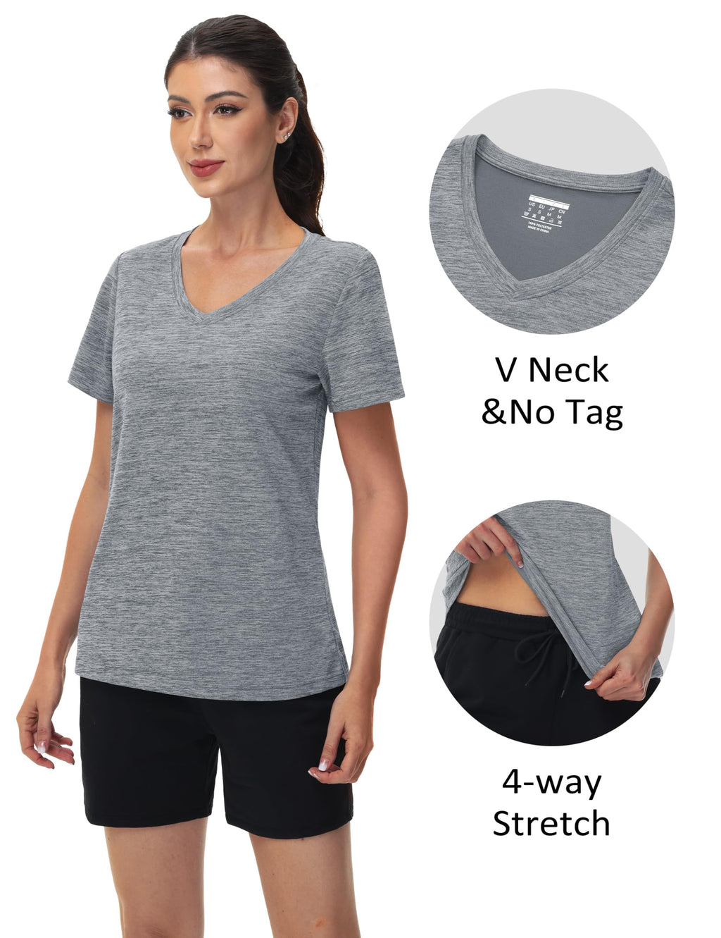 MAGCOMSEN Workout Tops for Women UPF 50+ Quick Dry Short Sleeve Sun Protection V-Neck Shirts Lightweight Hiking T Shirts